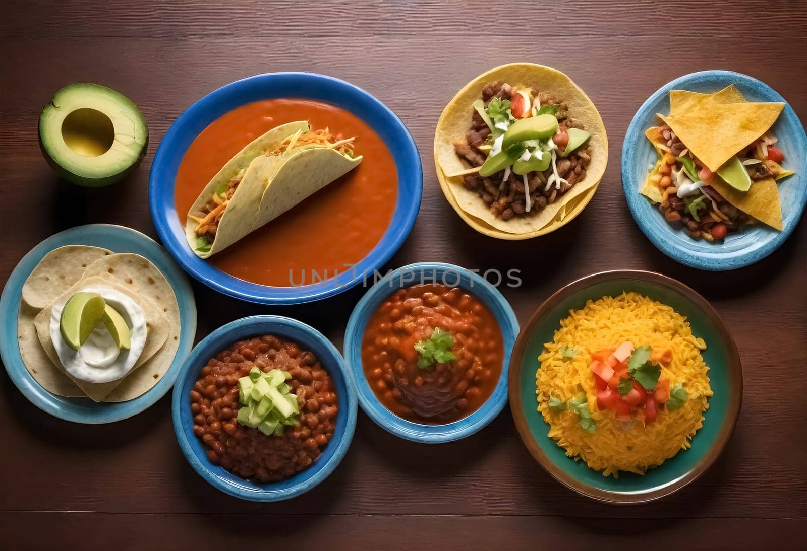 AI generated of a variety of mexican foods are on the table