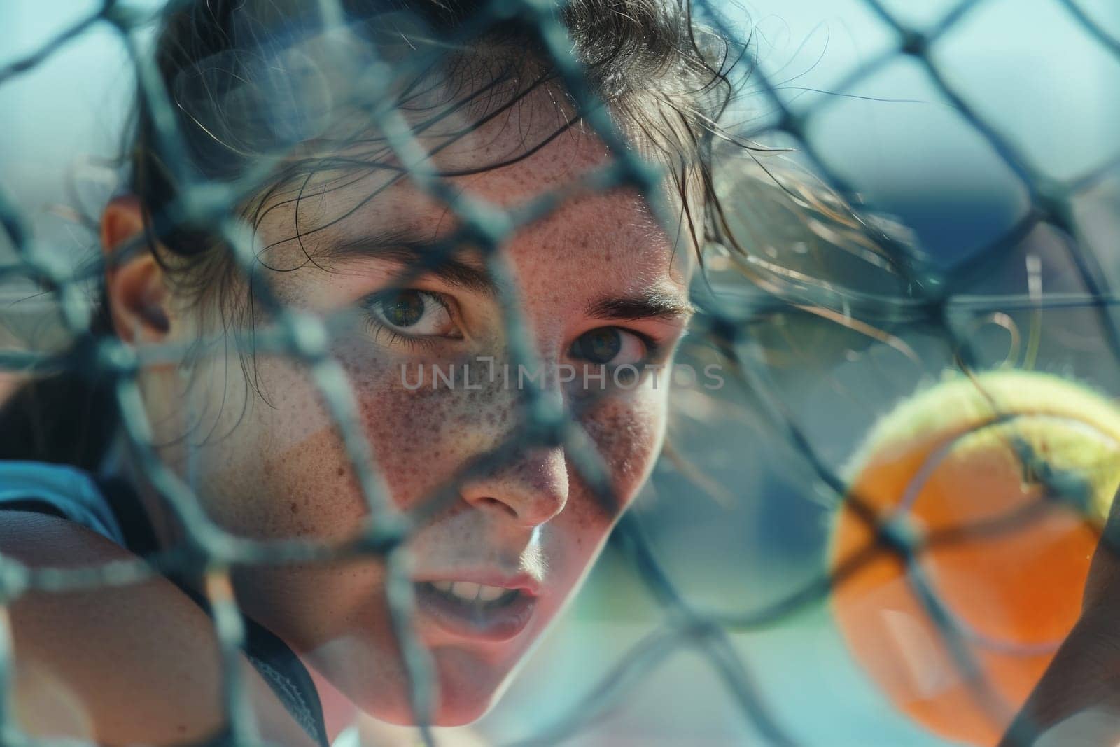 A young man confidently holds a tennis racquet on a sunny tennis court, ready for a challenging match.