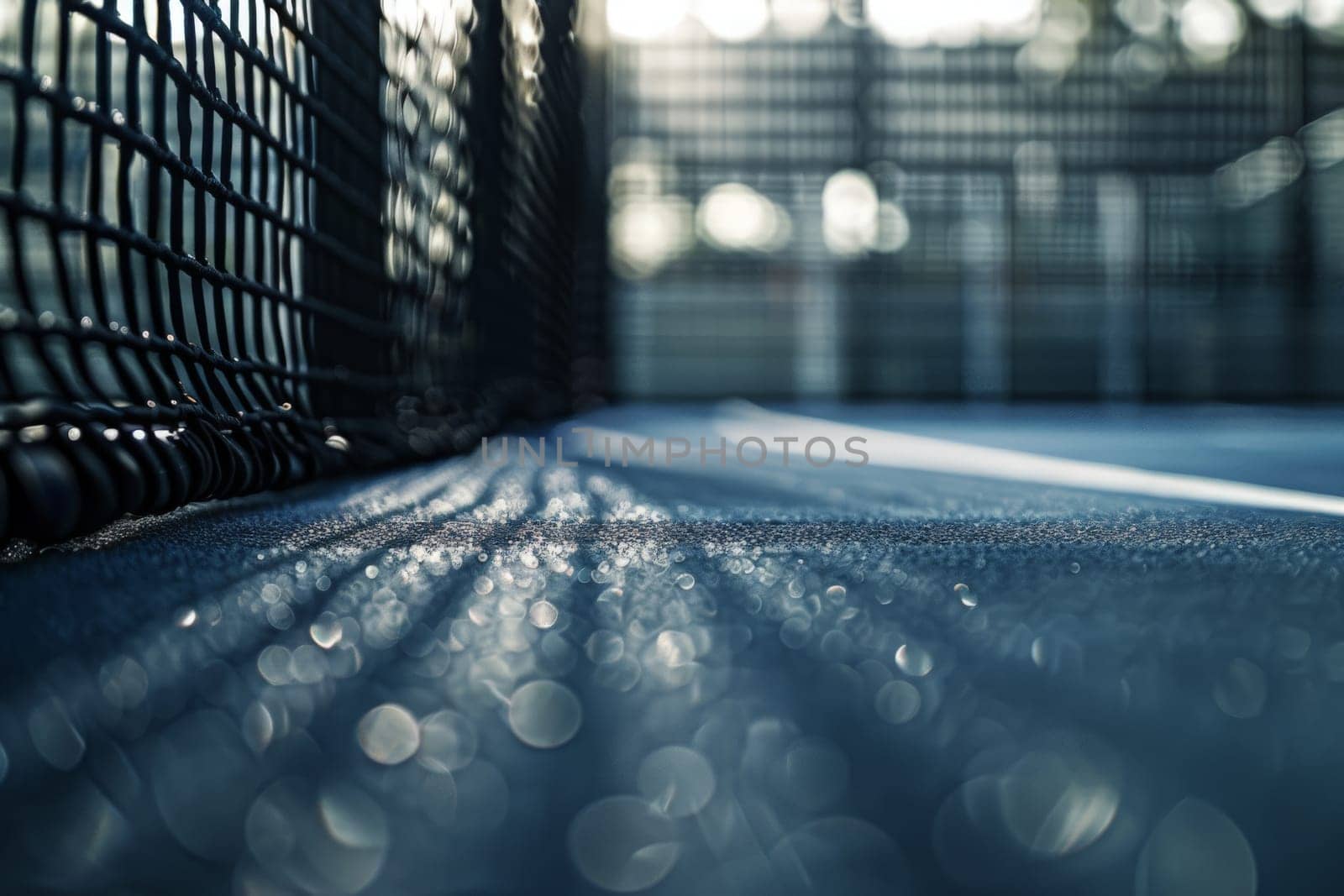 A close up of a tennis racket in motion on a vibrant court, capturing the excitement and skill of the game.