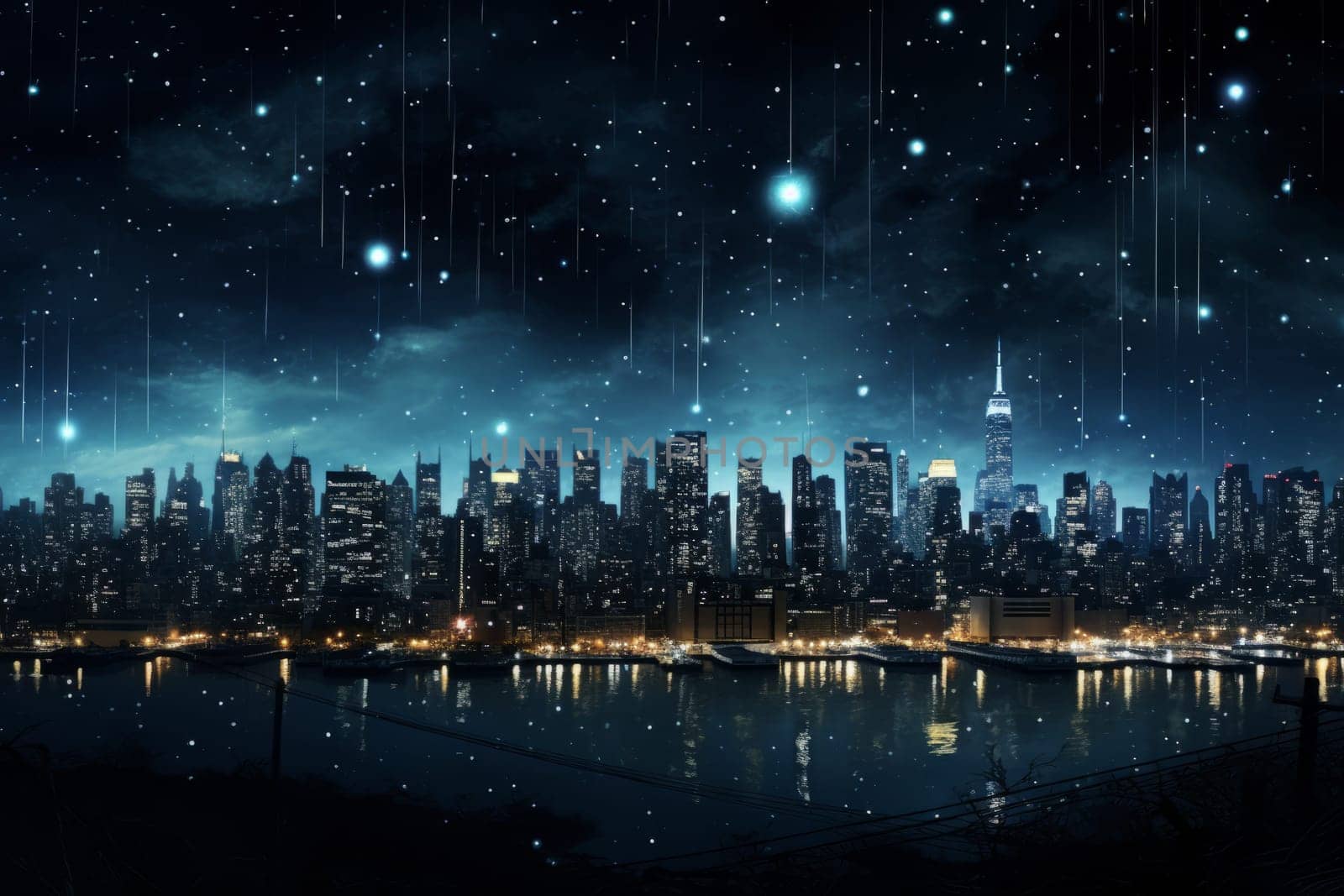 A dark night with a mesmerizing display of city lights