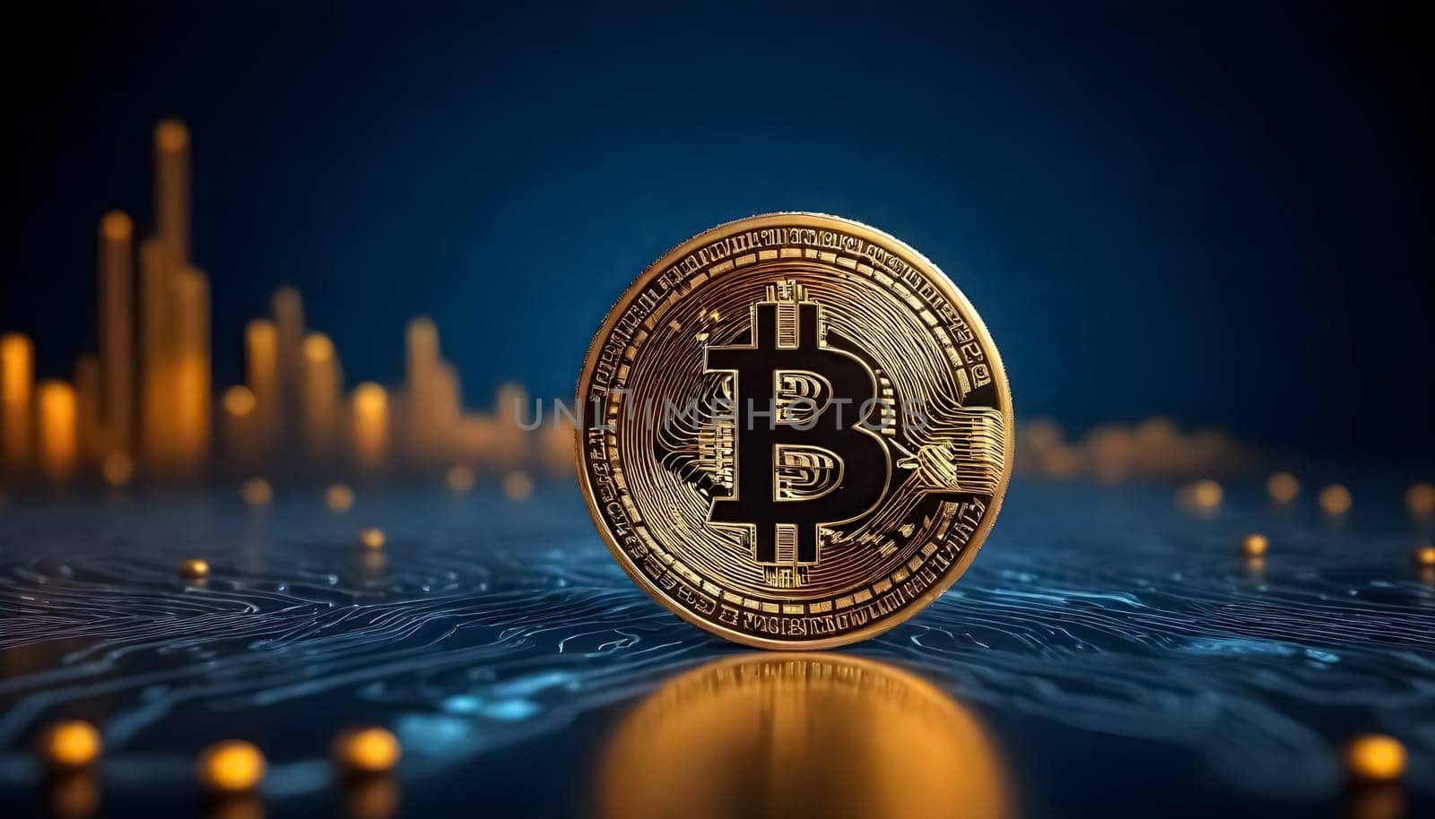 AI generated of bitcoin banner ad design background with market and technology elements background