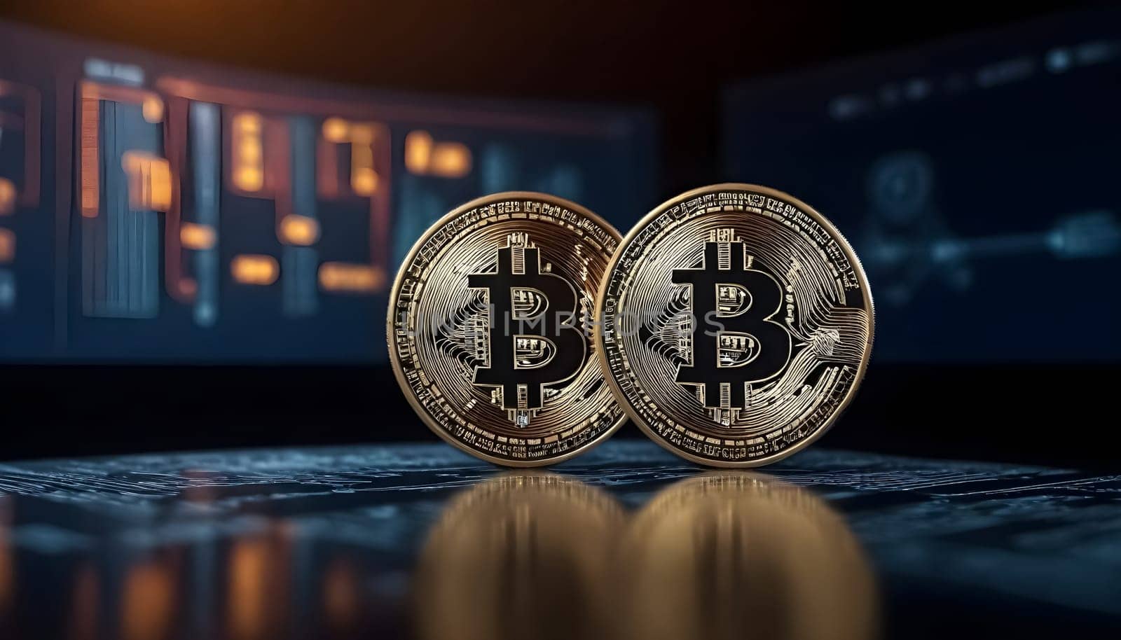 AI generated of bitcoin banner ad design background with market and technology elements background