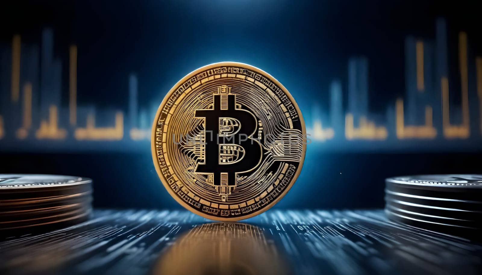 AI generated of bitcoin banner ad design background with market and technology elements background