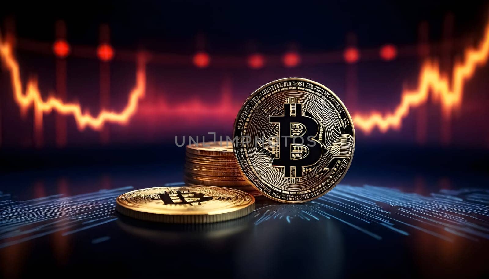 AI generated of bitcoin banner ad design background with market and technology elements background