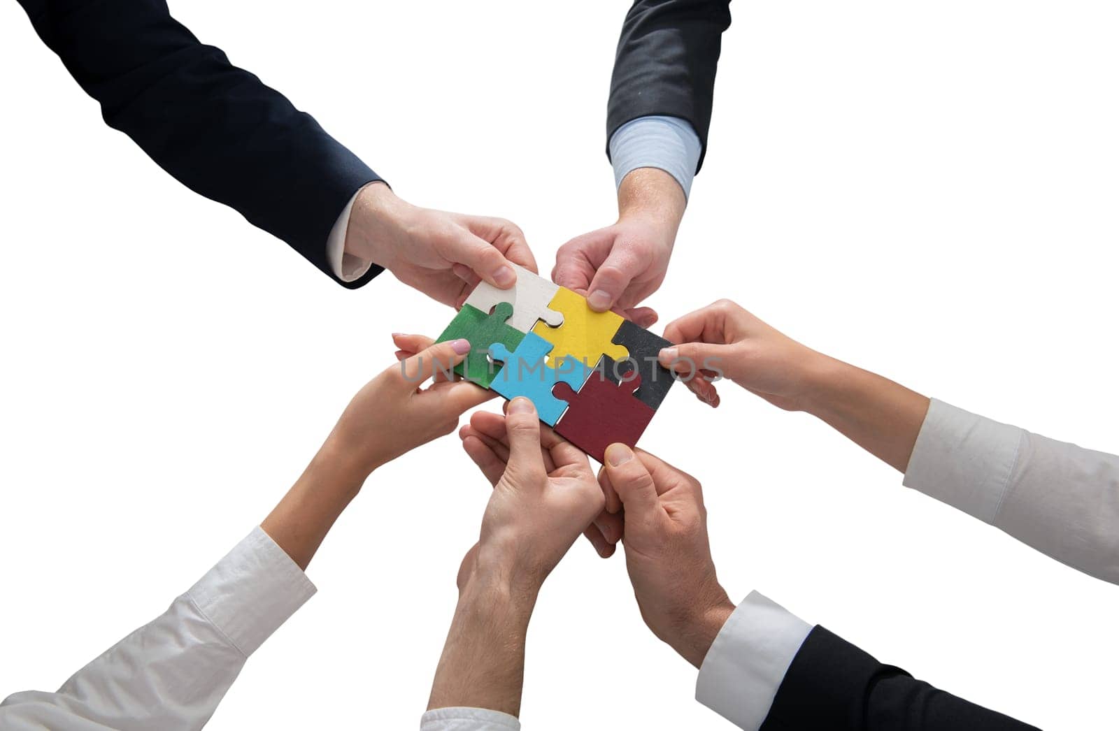 Teamwork of partners. Concept of integration and startup with puzzle pieces