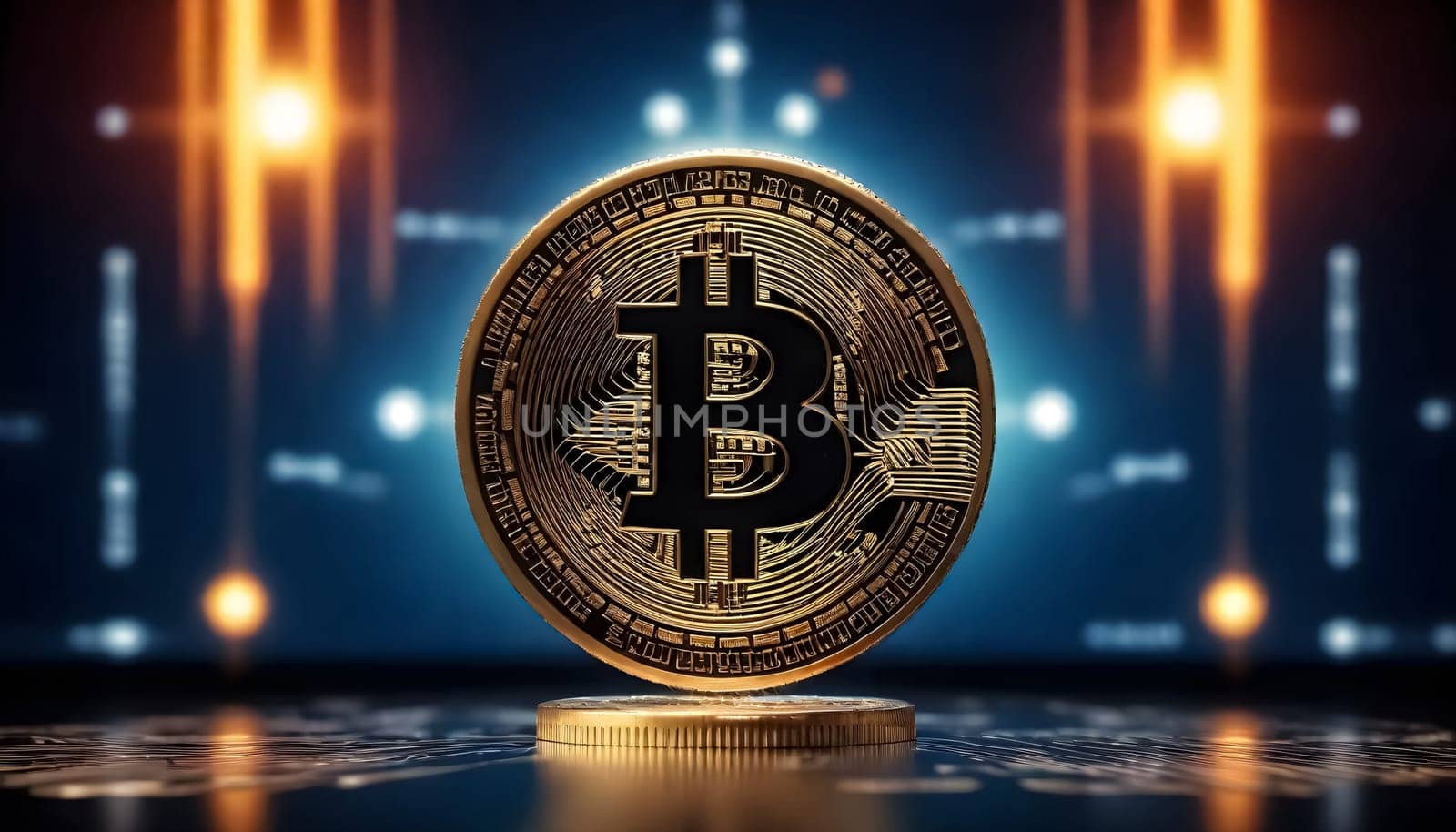 AI generated of bitcoin banner ad design background with market and technology elements background