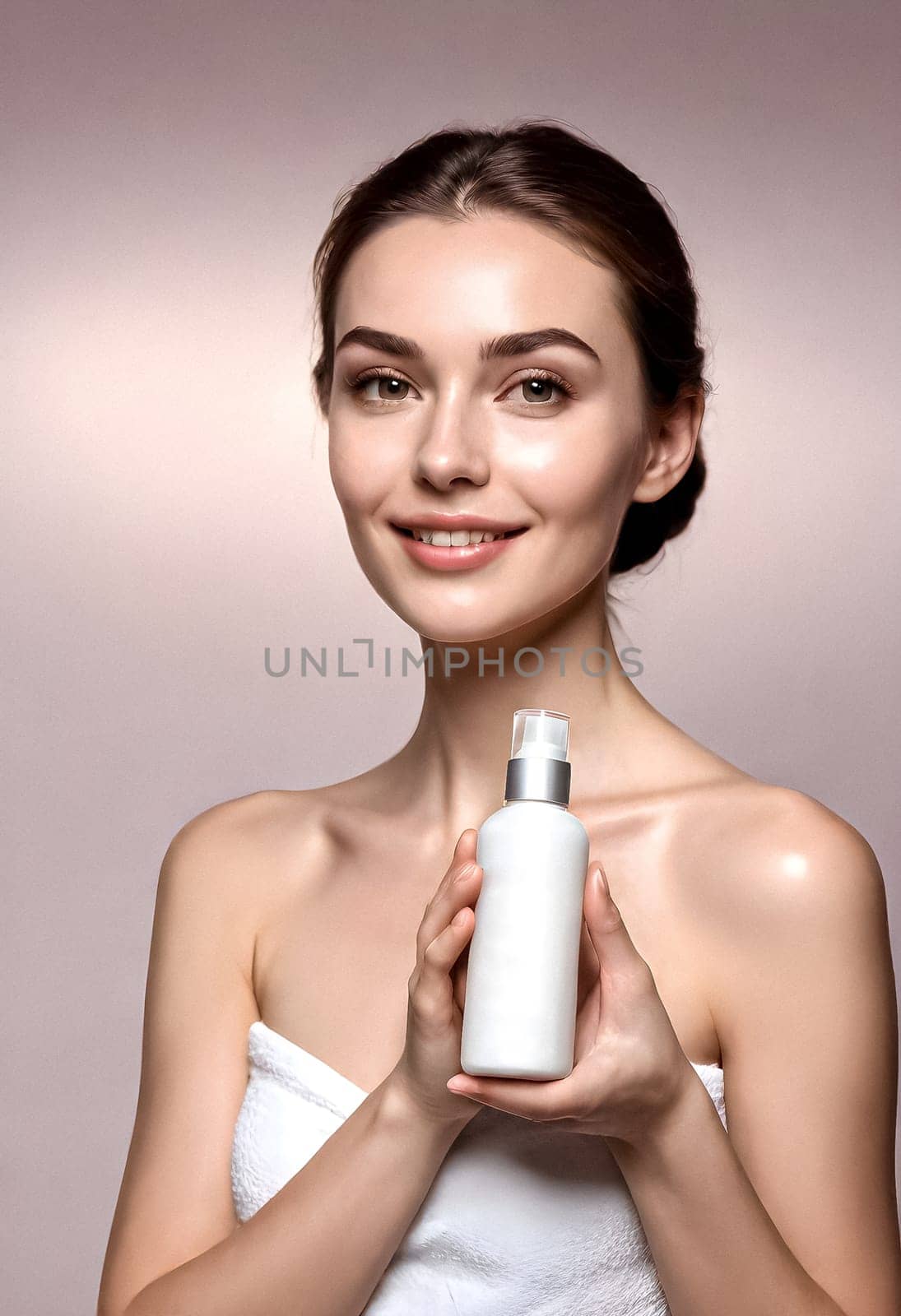 AI generated portrait of woman on beauty pose present the product