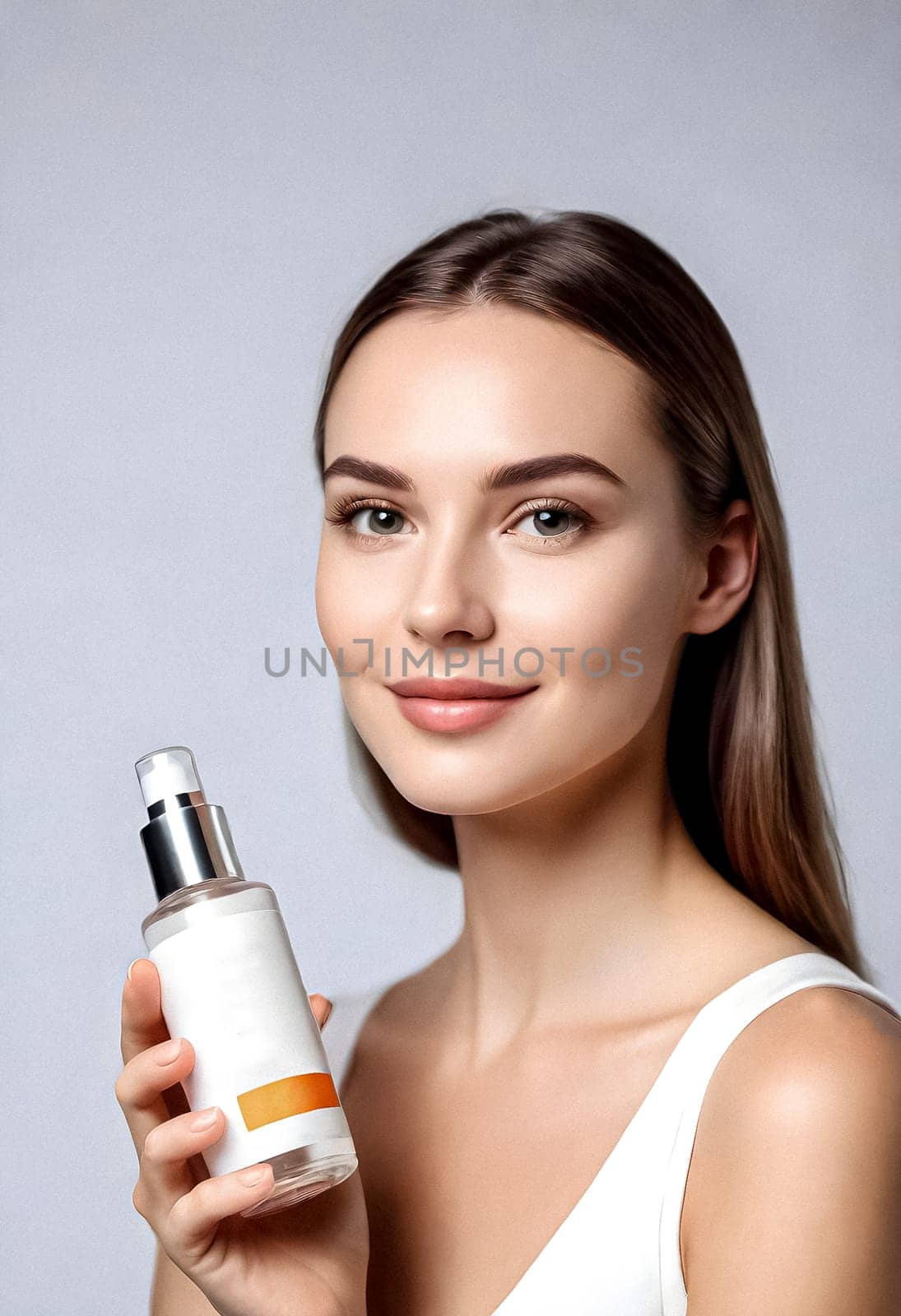 AI generated portrait of woman on beauty pose present the product