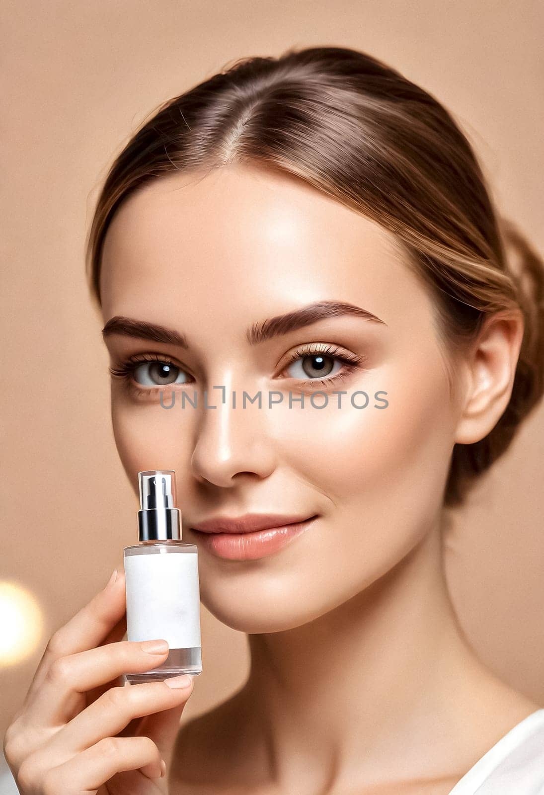 AI generated portrait of woman on beauty pose present the product