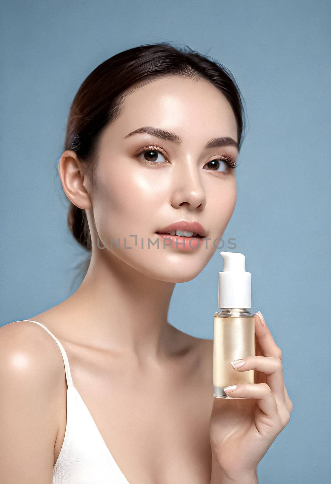 AI generated portrait of woman on beauty pose present the product