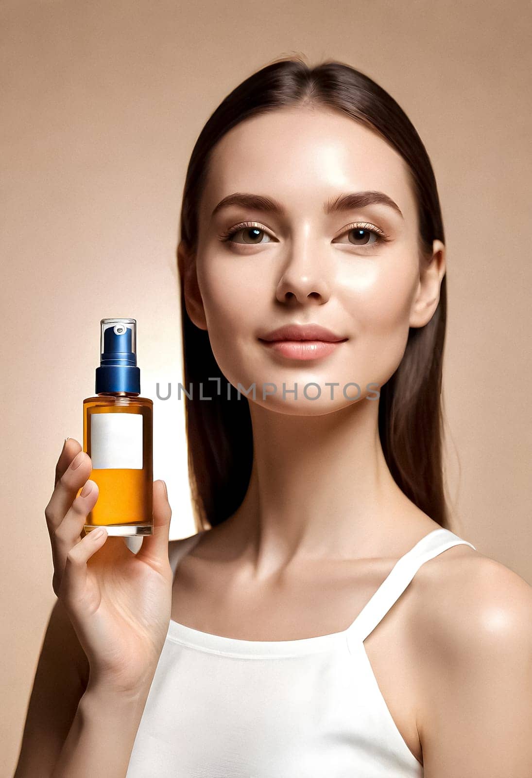 AI generated portrait of woman on beauty pose present the product