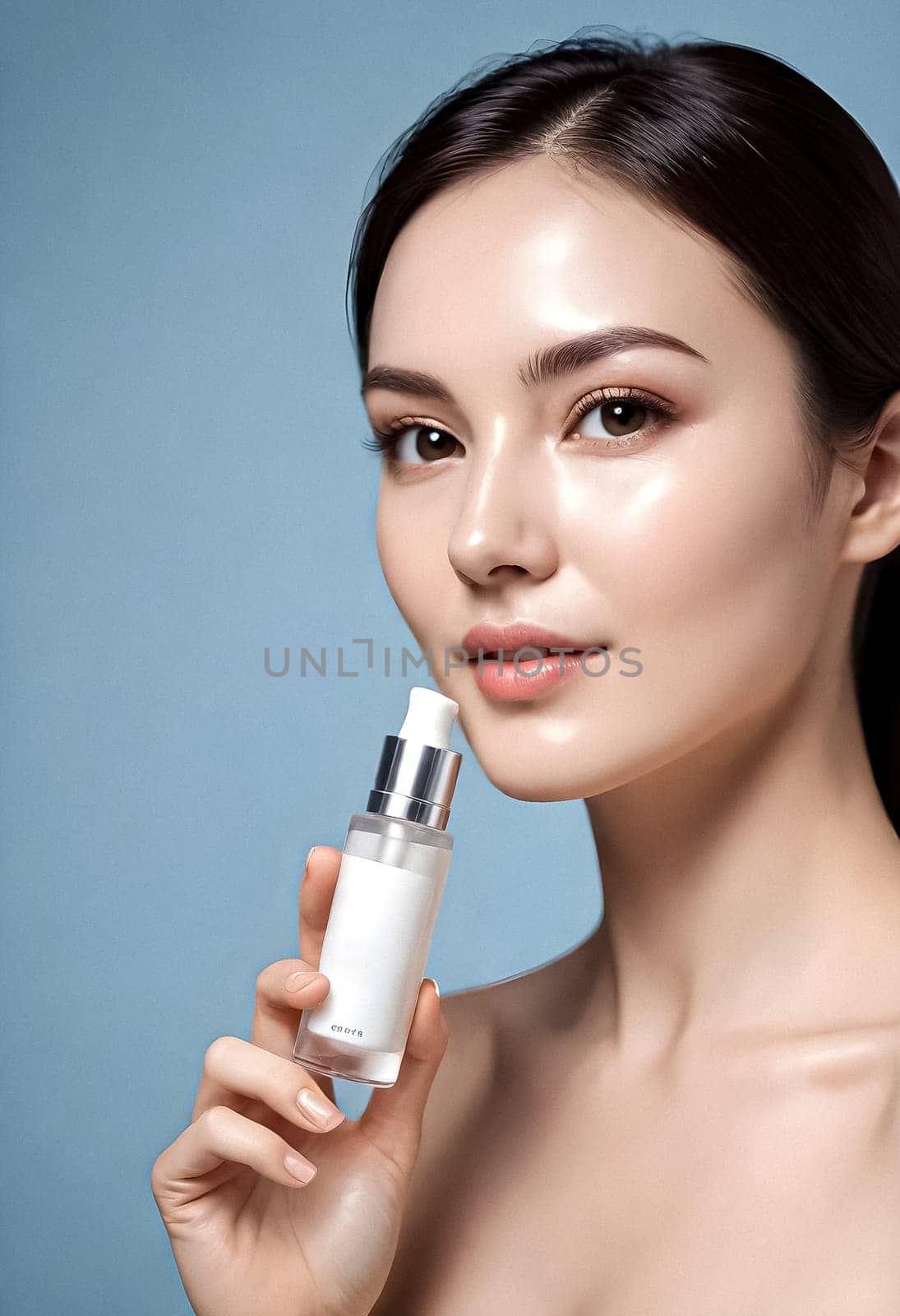 AI generated portrait of woman on beauty pose present the product
