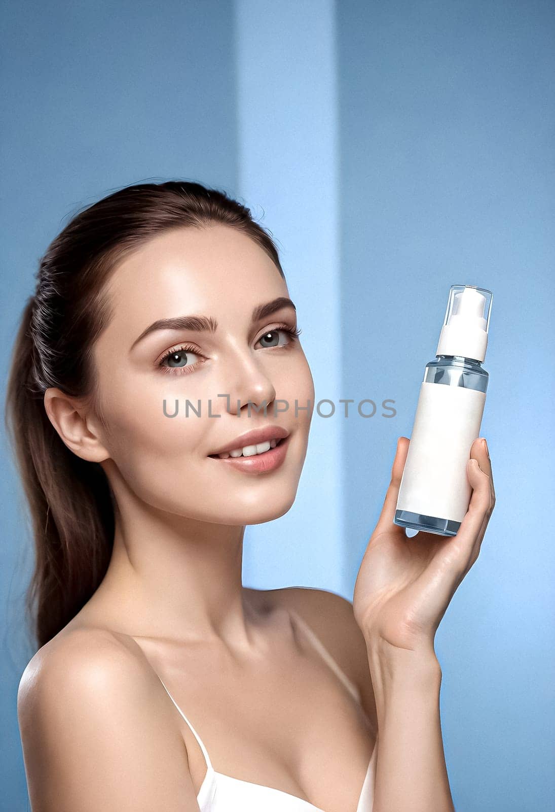 AI generated portrait of woman on beauty pose present the product