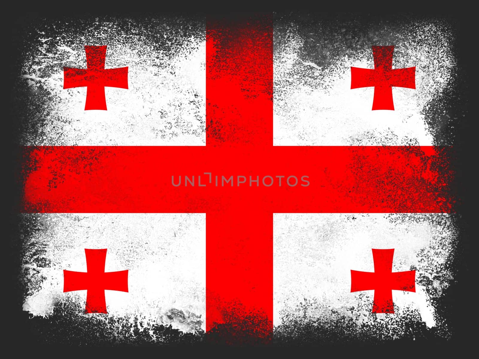 Georgia country Flag design composed of exploding powder and paint isolated on a black background. Colorful abstract dust particles explosion. Euro 2024 football symbol for printing