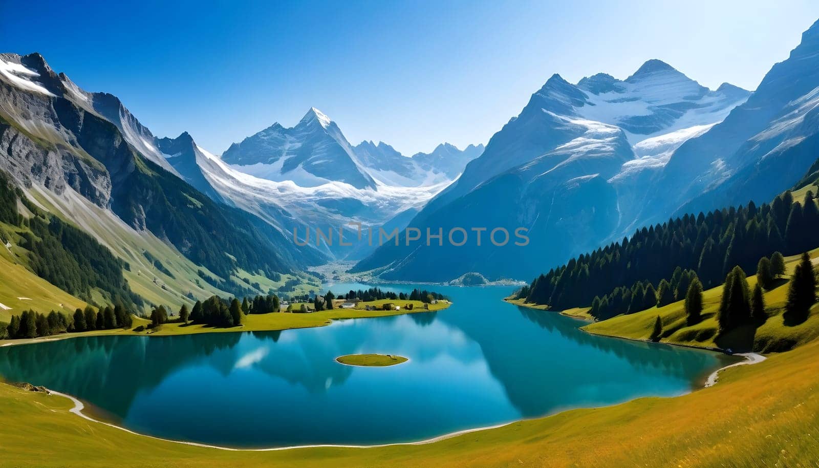 AI generated of the majestic peaks and crystal-clear lakes of the Swiss Alps