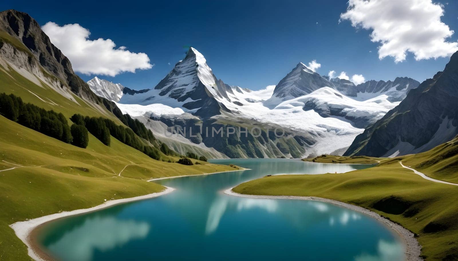 AI generated of the majestic peaks and crystal-clear lakes of the Swiss Alps