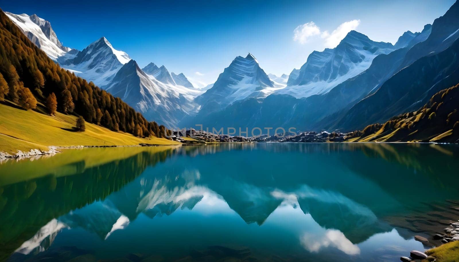 AI generated of the majestic peaks and crystal-clear lakes of the Swiss Alps
