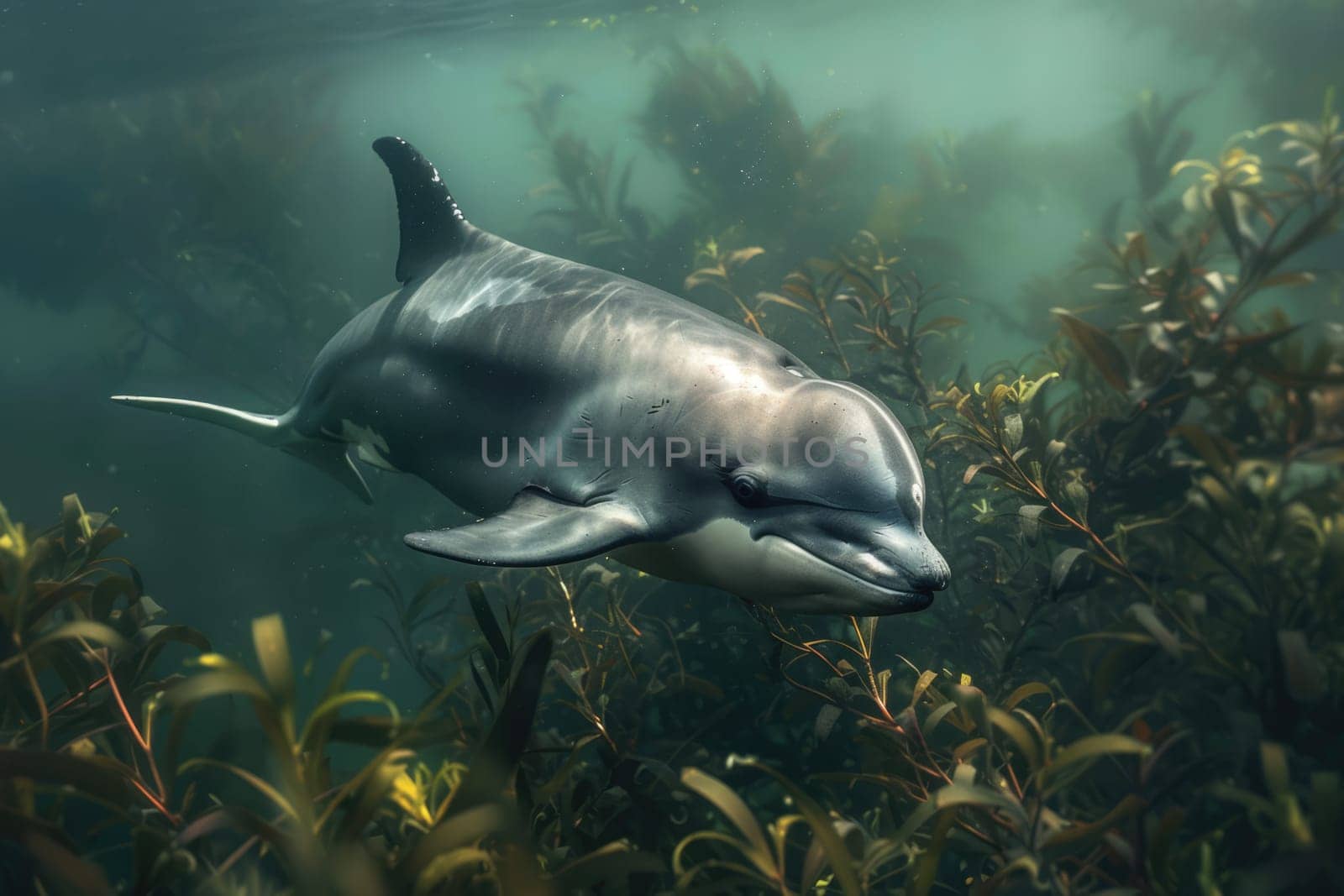 Vaquita, porpoise species in the ocean. AI Generated.