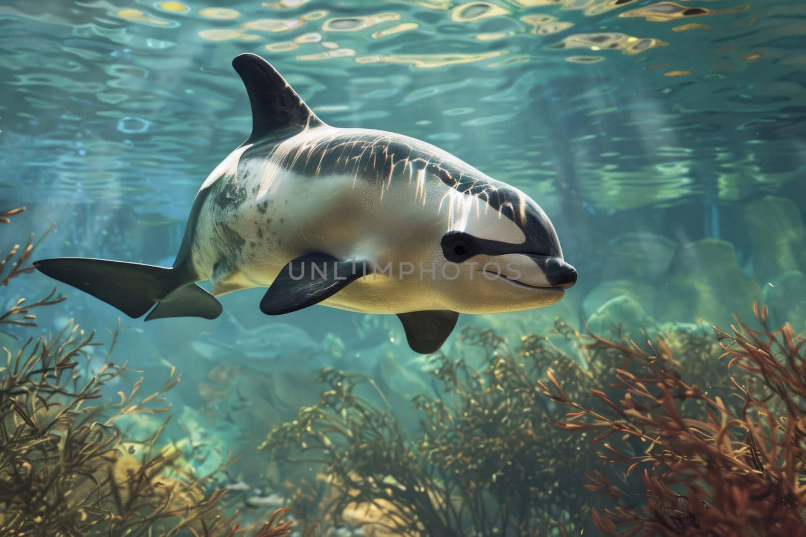 Vaquita, porpoise species in the ocean. AI Generated.