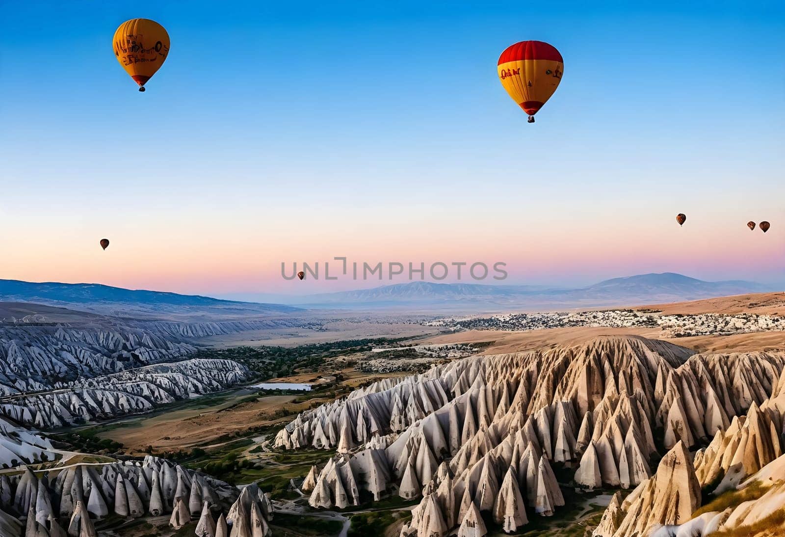 AI generated of Cappadocia road in Turkey with hot air balloons