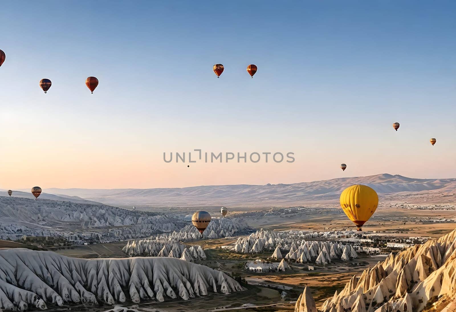 AI generated of Cappadocia road in Turkey with hot air balloons