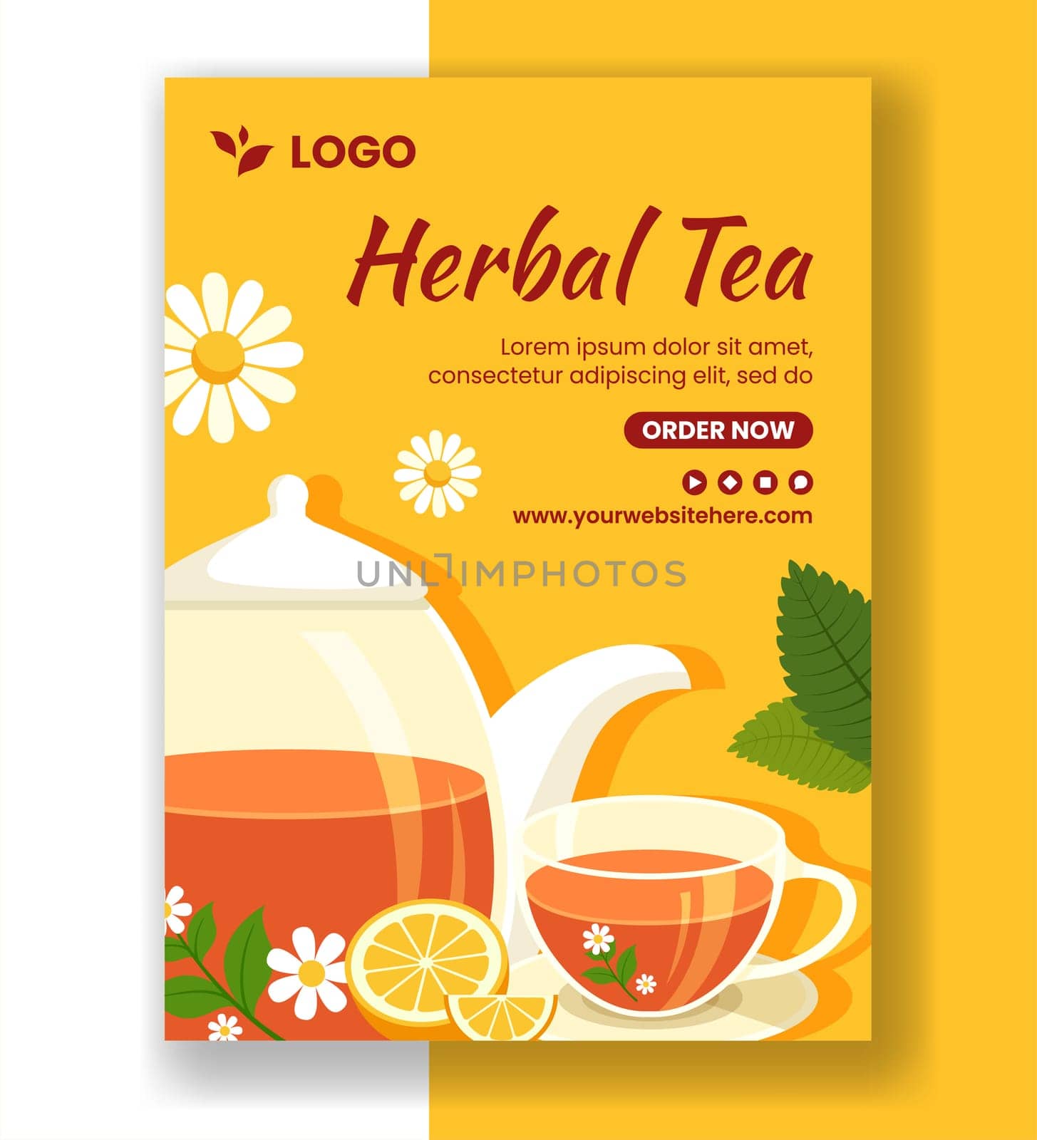 Herbal Tea Vertical Poster Flat Cartoon Hand Drawn Templates Background Illustration