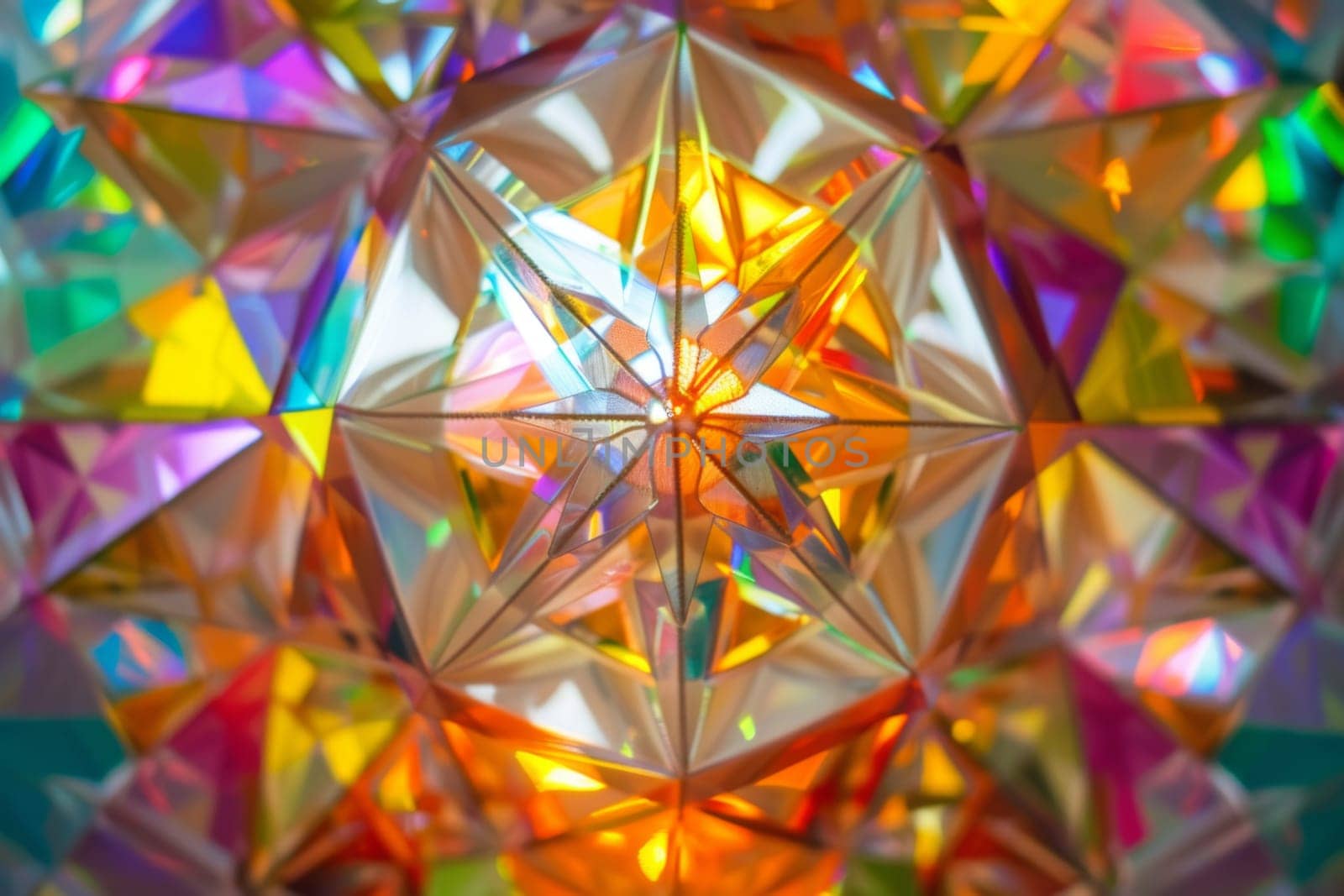 A vibrant multicolored star stands out in the center of the composition, surrounded by a variety of hues. The star appears to be the focal point, drawing the viewers attention with its striking colors and contrast.