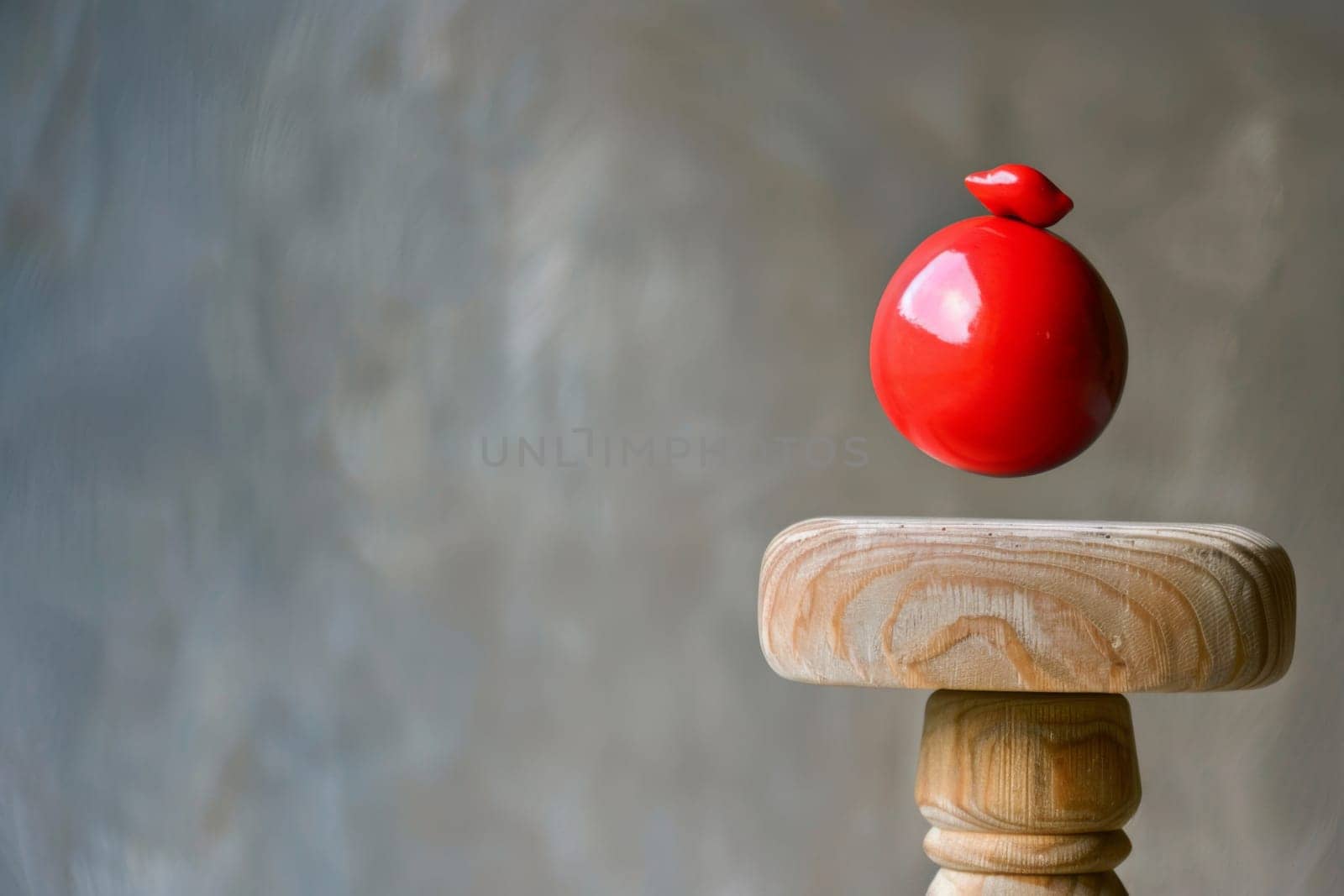 A single ripe red apple is placed on top of a rustic wooden table. The apple stands out against the natural brown tones of the table, creating a simple and classic image.