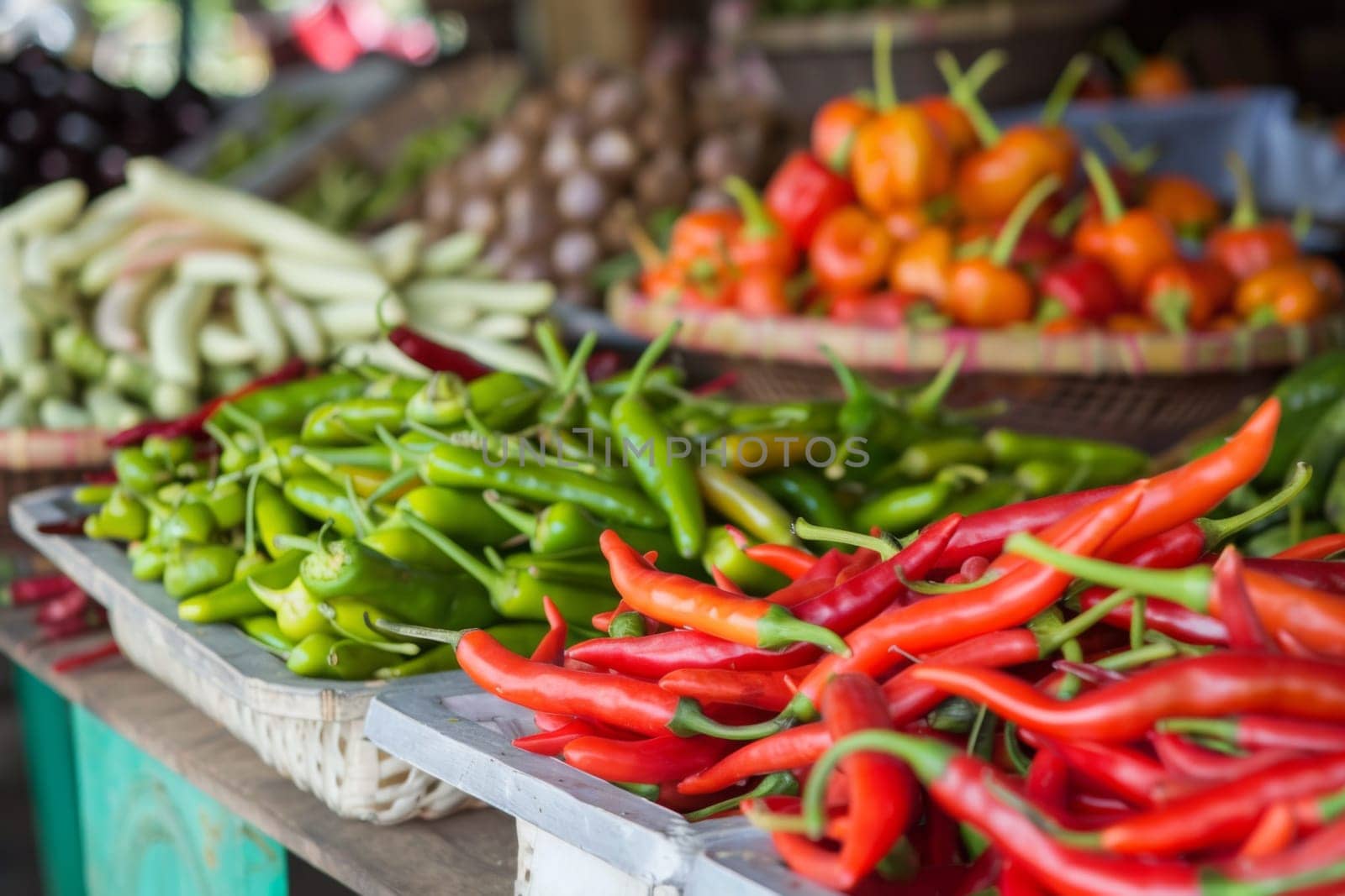 A wooden table is covered with an assortment of different types of fresh vegetables. Carrots, tomatoes, broccoli, lettuce, bell peppers, cucumbers, and more are neatly displayed, creating a colorful and nutritious spread.