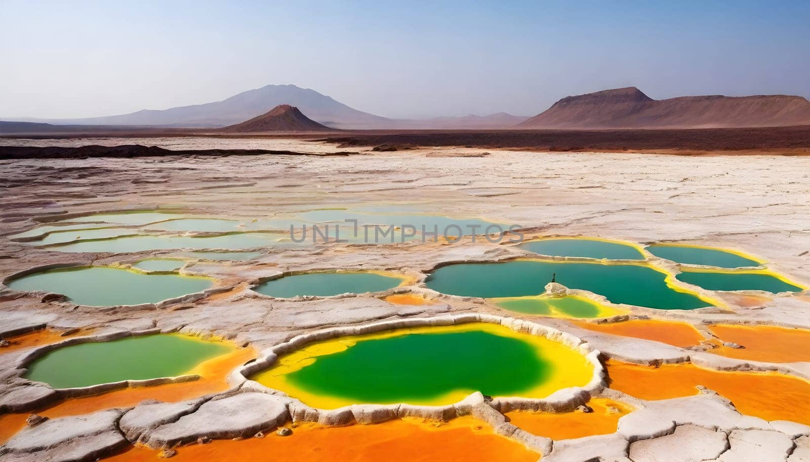 AI generated of the colorful water of the danakil depression lake on ethiopia, africa