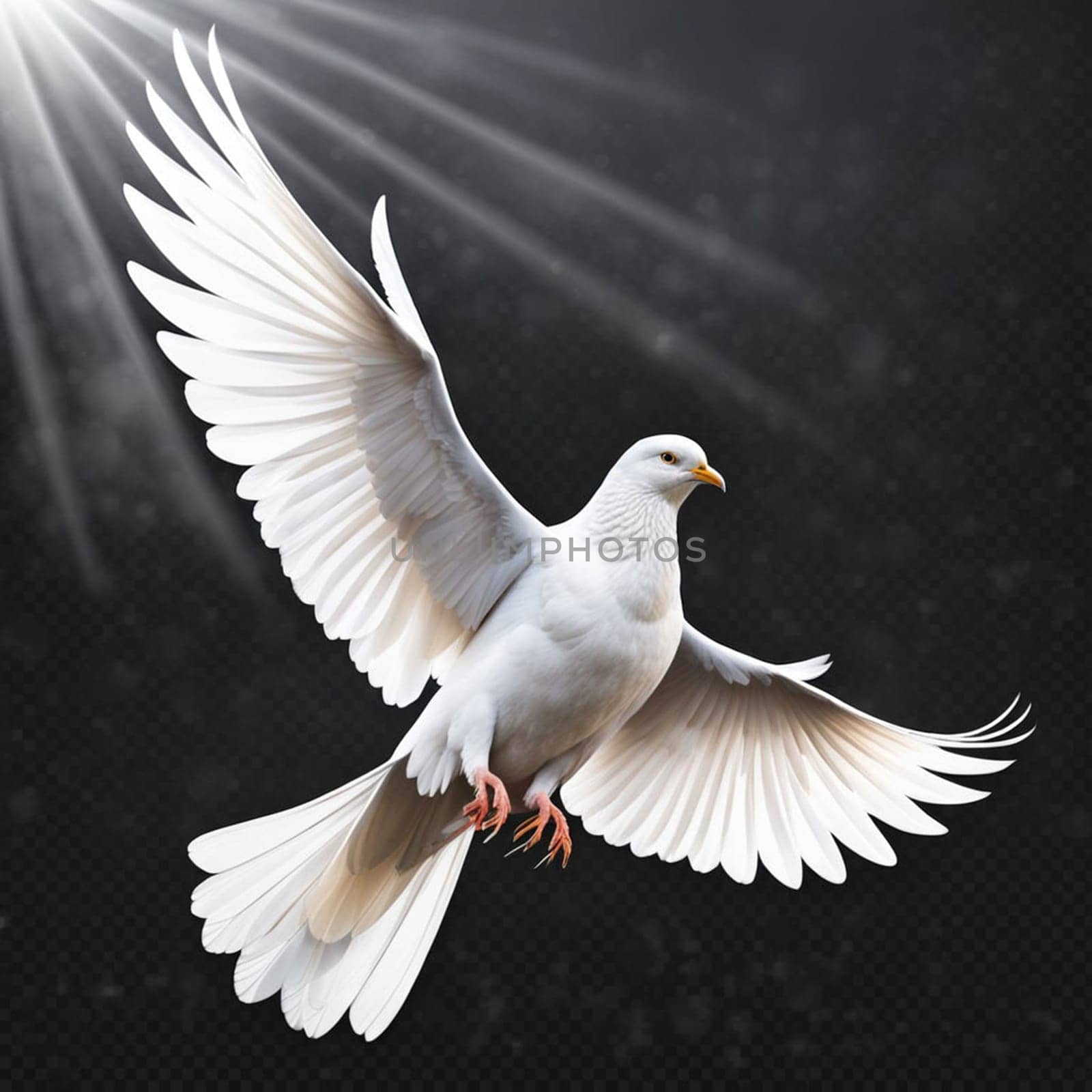 One White Dove freedom flying Wings on transparent background symbol of International Day of Peace, Holy spirit of God in Christian religion heaven concept