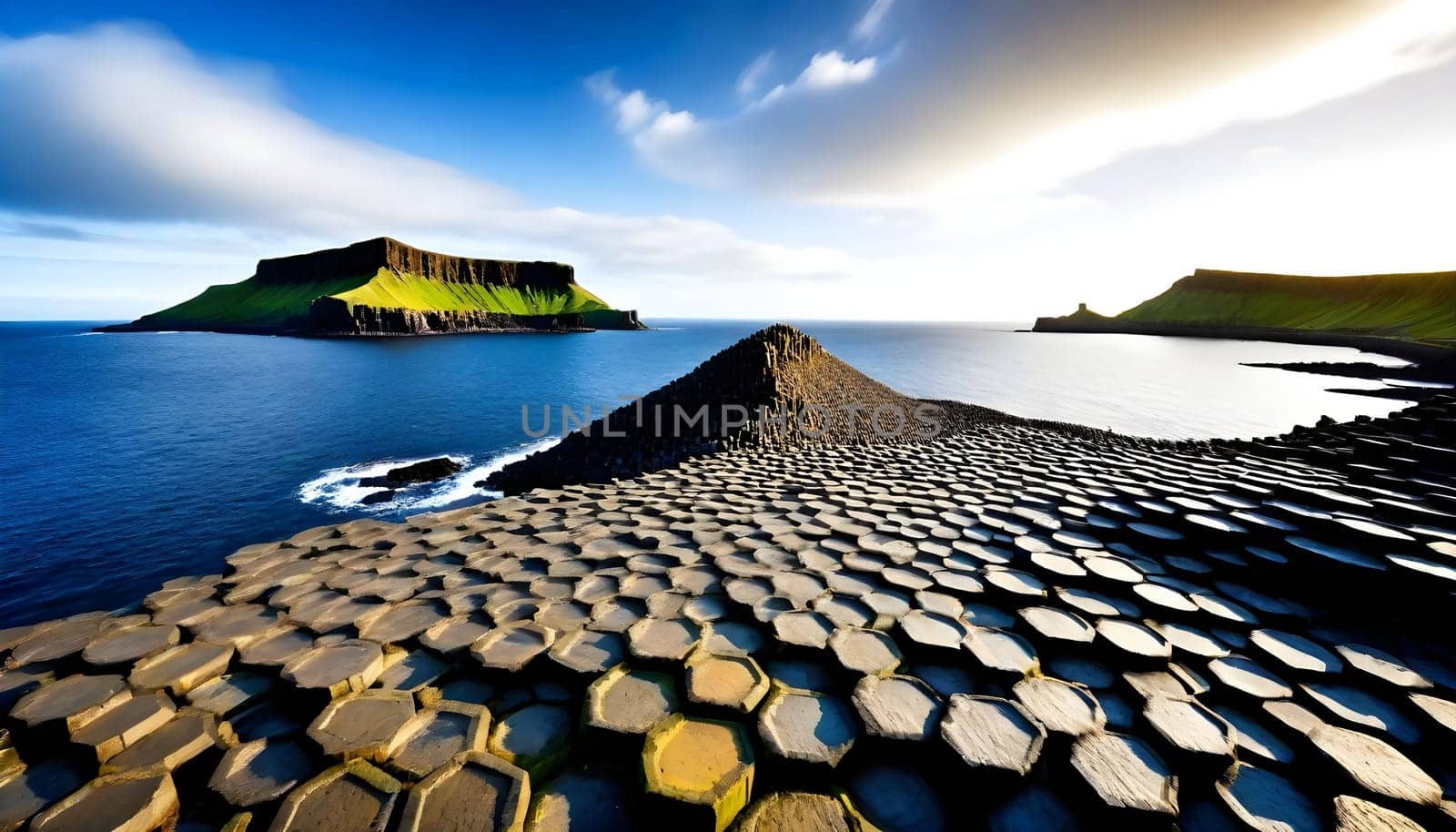 AI generated of Giant Causeway in Northern Ireland, a pile of rocks that are on a beach