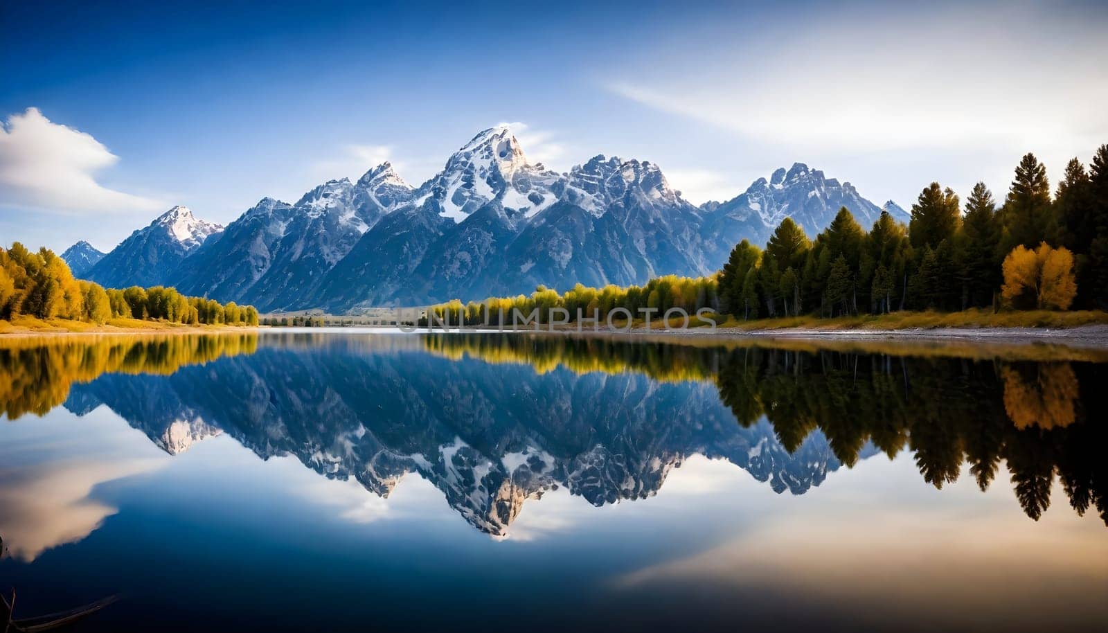 AI generated of mountain range are the most beautiful mountain in the world with reflections on the lake