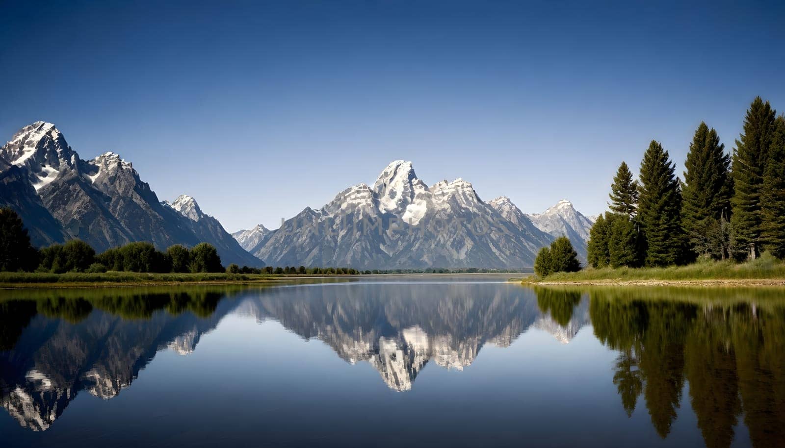 AI generated of mountain range are the most beautiful mountain in the world with reflections on the lake