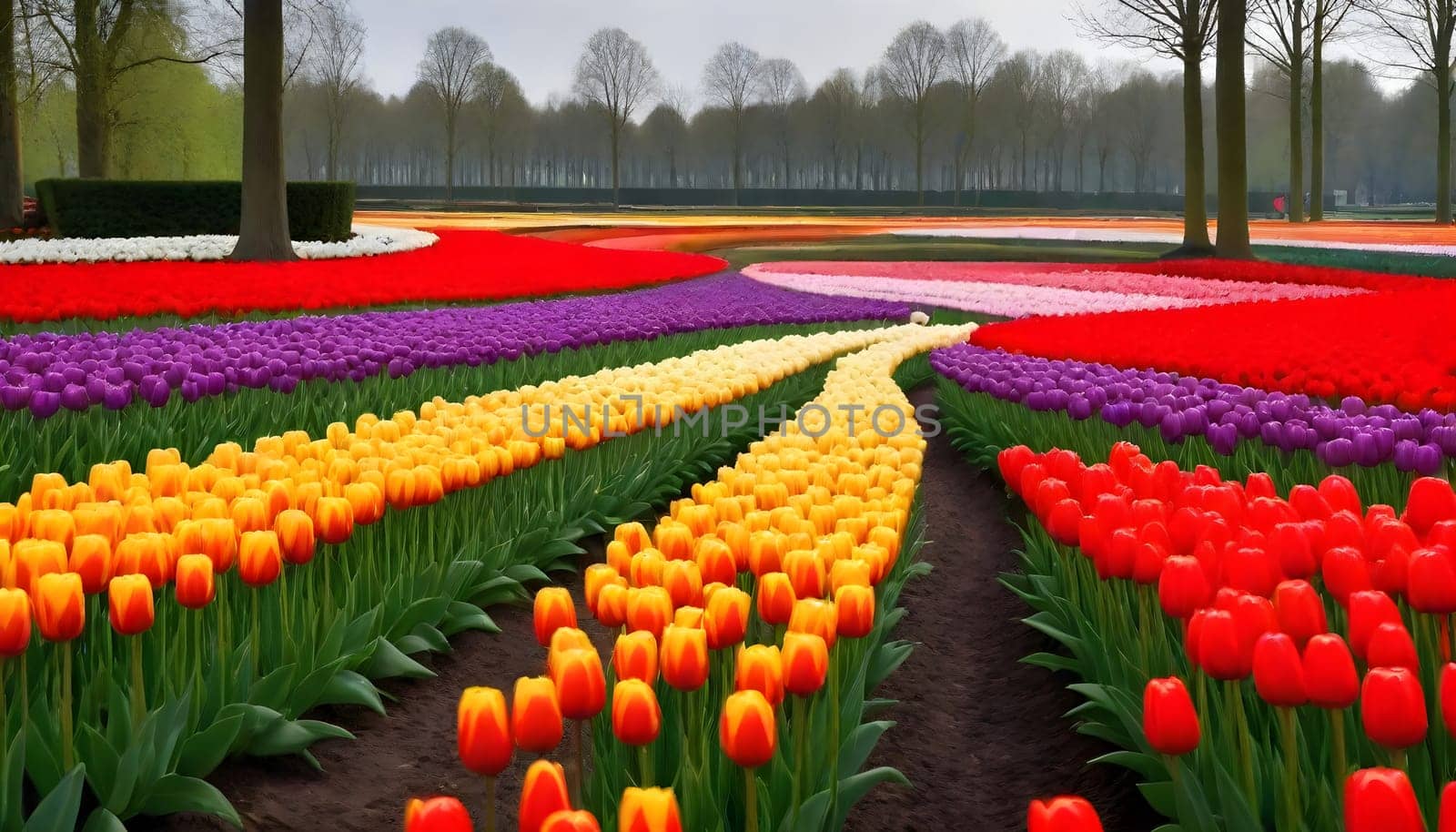 AIi generated of a field of tulips in keukenhof garden at spring time