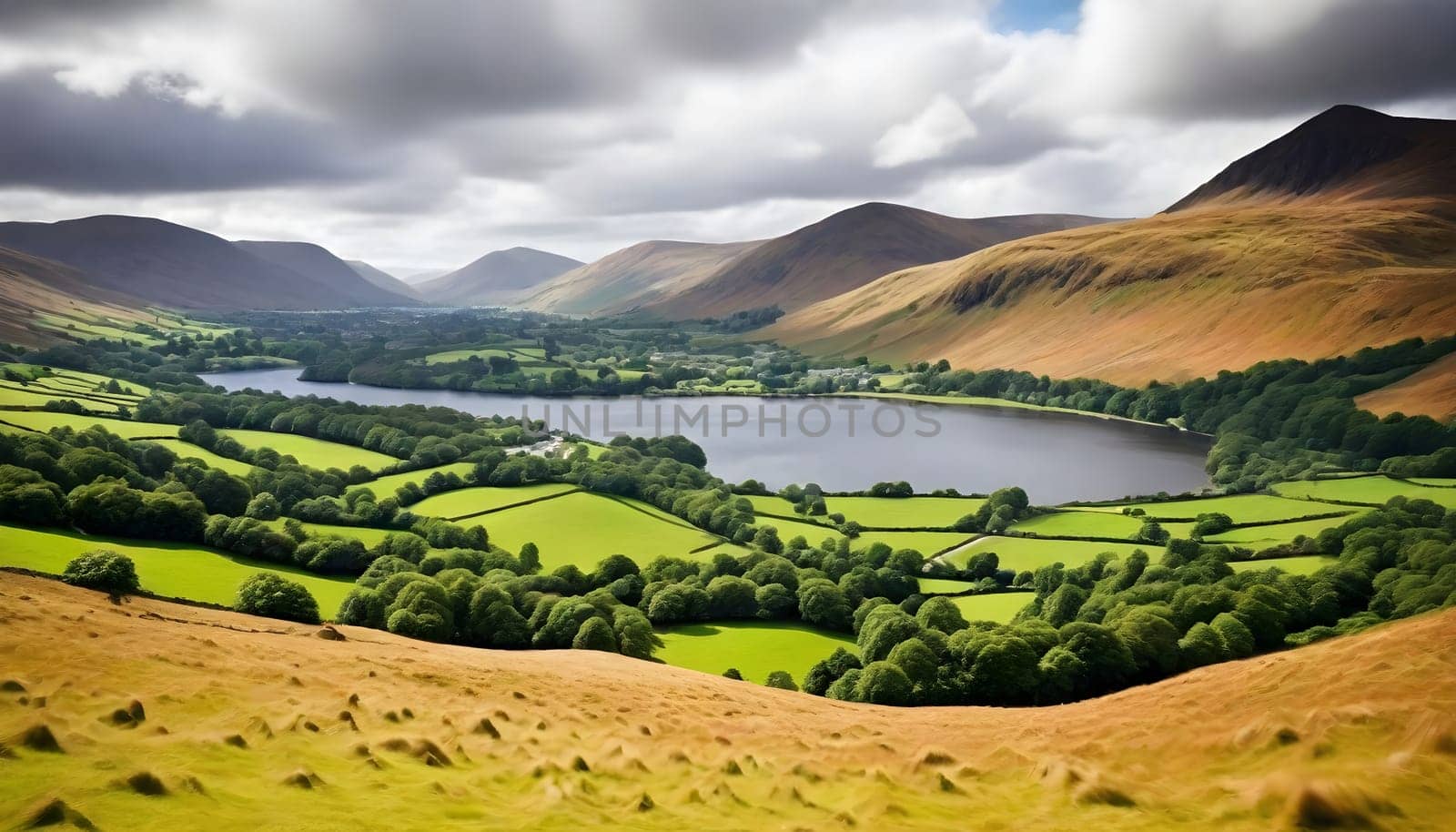 AI generated of a picture of a lake and mountains with a lake in the background