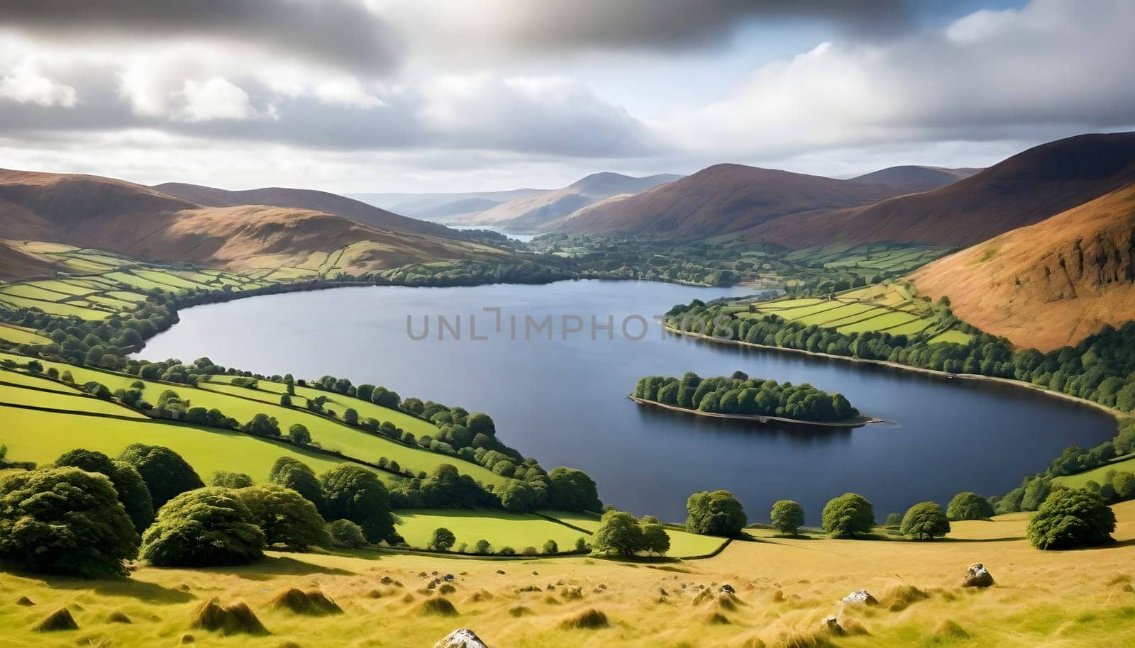 AI generated of a picture of a lake and mountains with a lake in the background