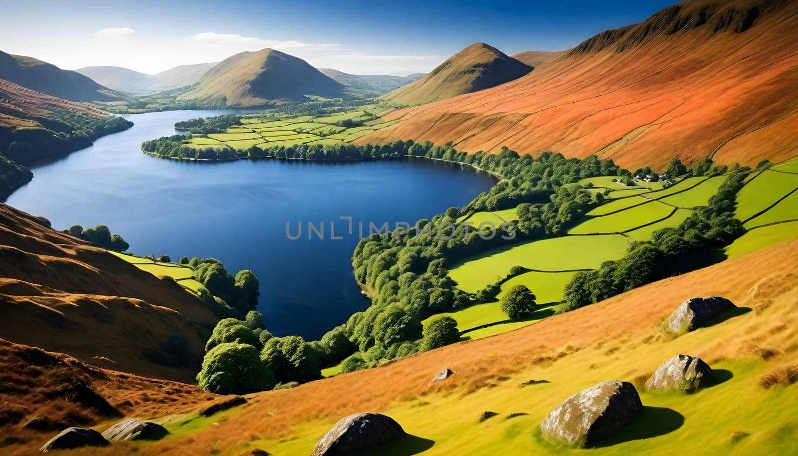 AI generated of a picture of a lake and mountains with a lake in the background