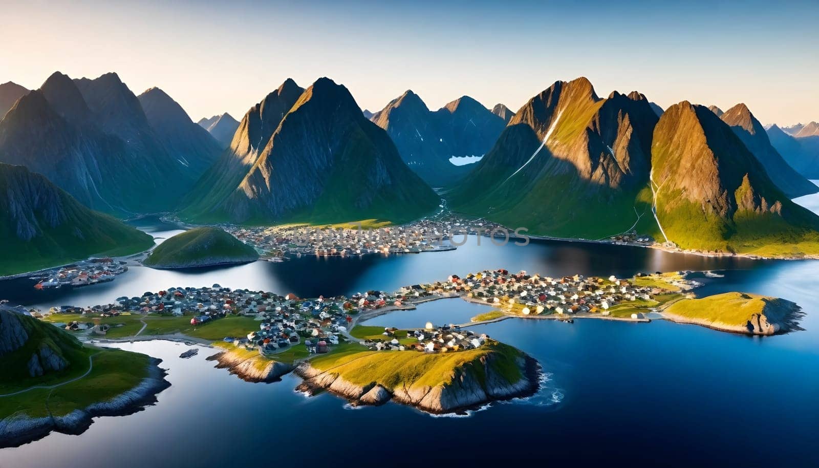 AI generated of a city is surrounded by mountains and the ocean is surrounded by mountains
