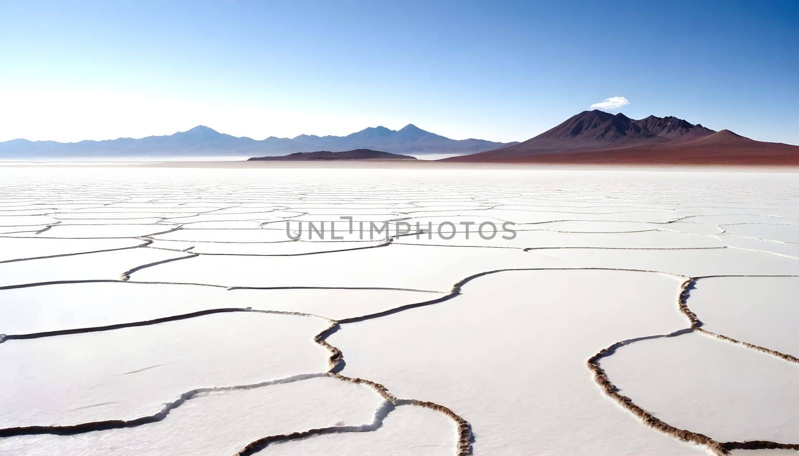AI generated of a desert landscape with mountains and salt flat in the background