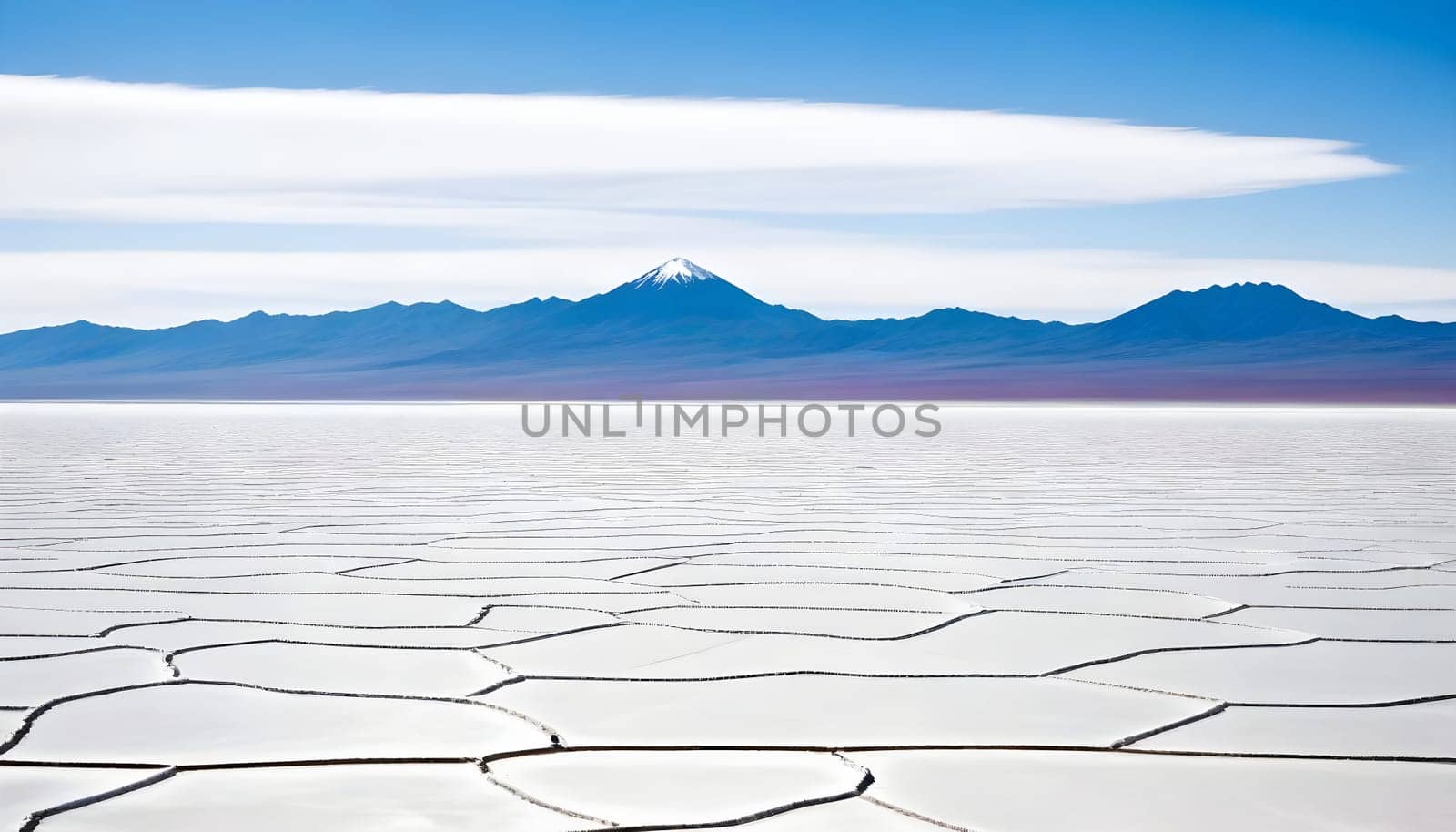 AI generated of a desert landscape with mountains and salt flat in the background