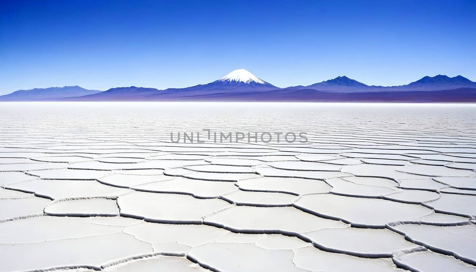 AI generated of a desert landscape with mountains and salt flat in the background