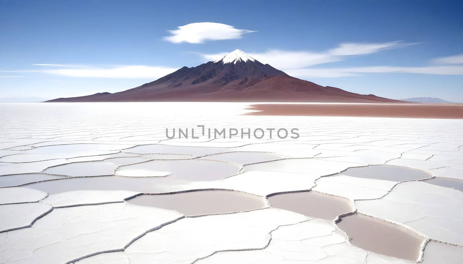 AI generated of a desert landscape with mountains and salt flat in the background