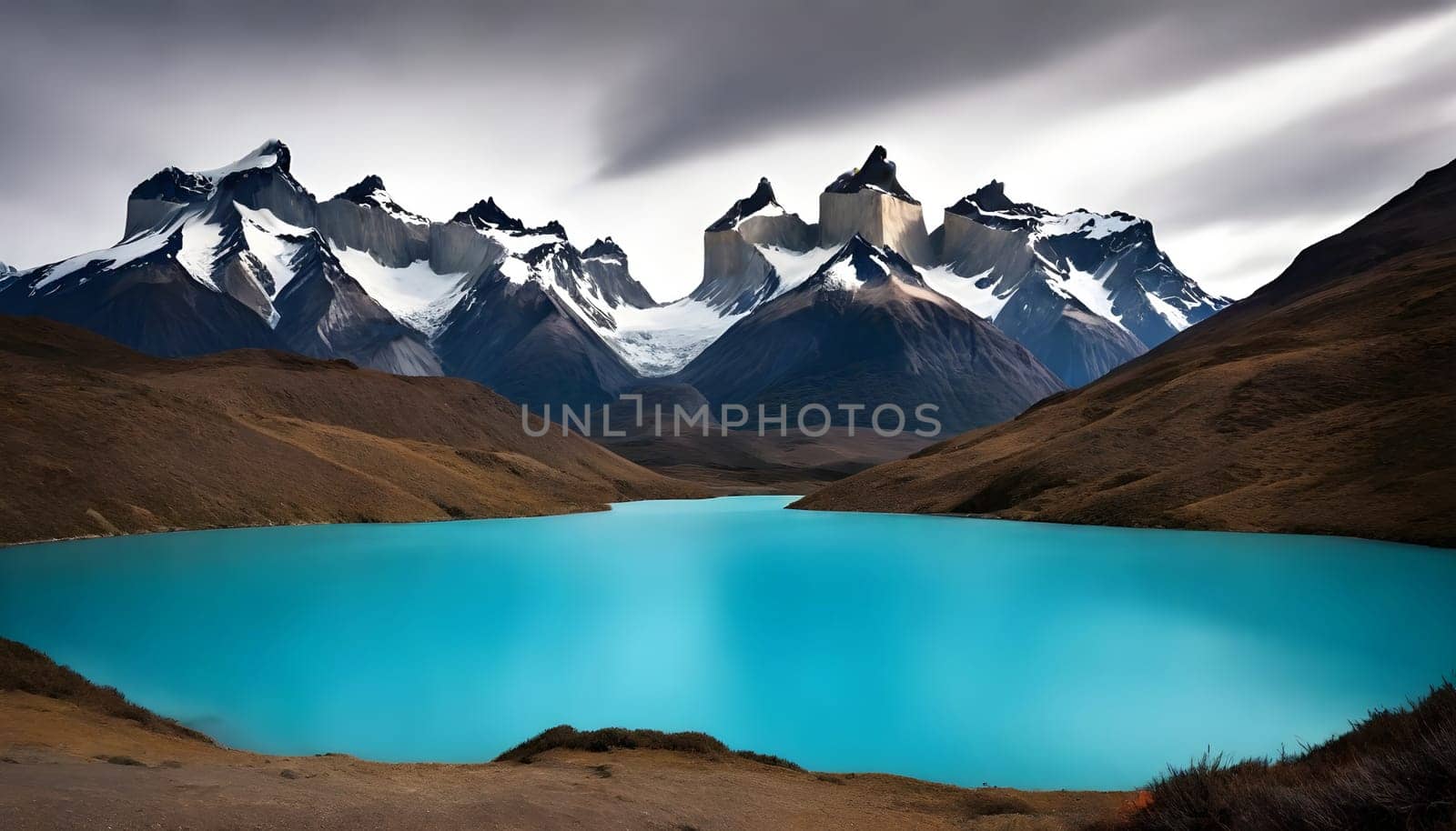 AI generated of a mountain range with a river running through it