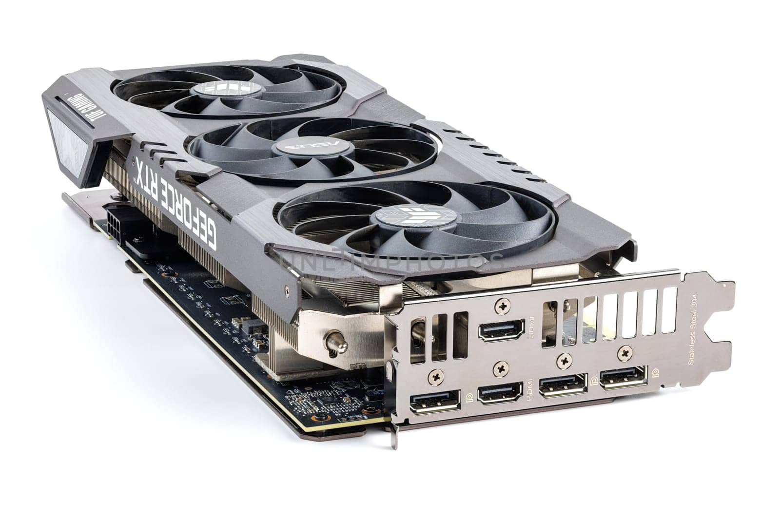 NVIDIA RTX 3060 OC 12g TUF Gaming graphics card on white background. Tula, Russia - July 26, 2022