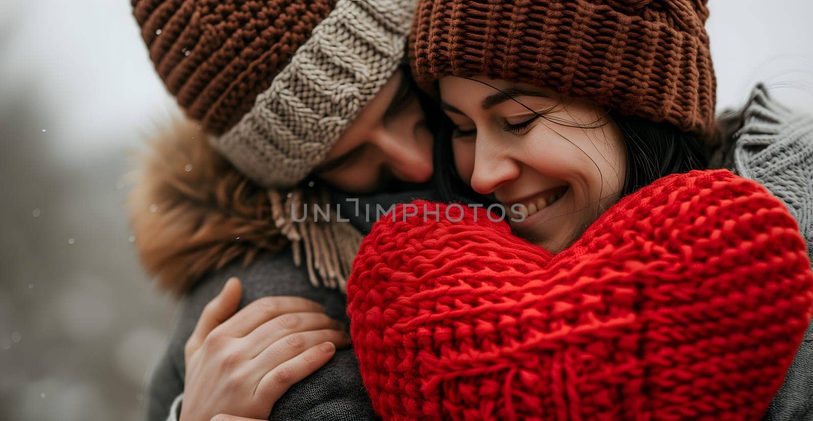 Heterosexual couple hugging at valentines day. Closeup portrait. Neural network generated image. Not based on any actual person or scene.