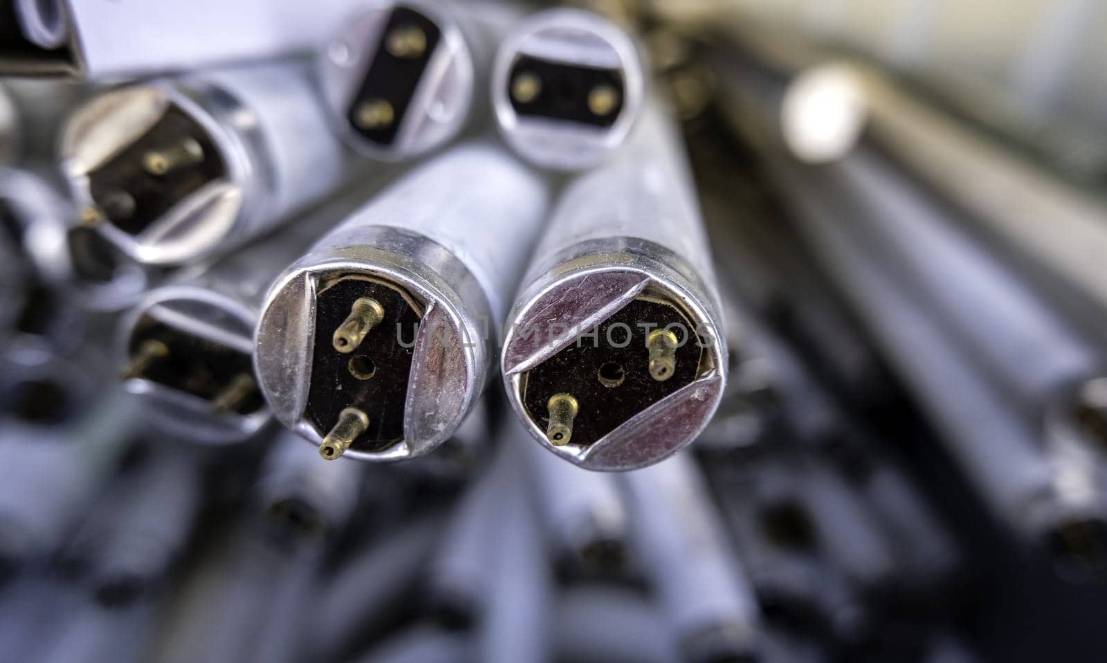 Detail of broken and damaged light bulbs, recycling