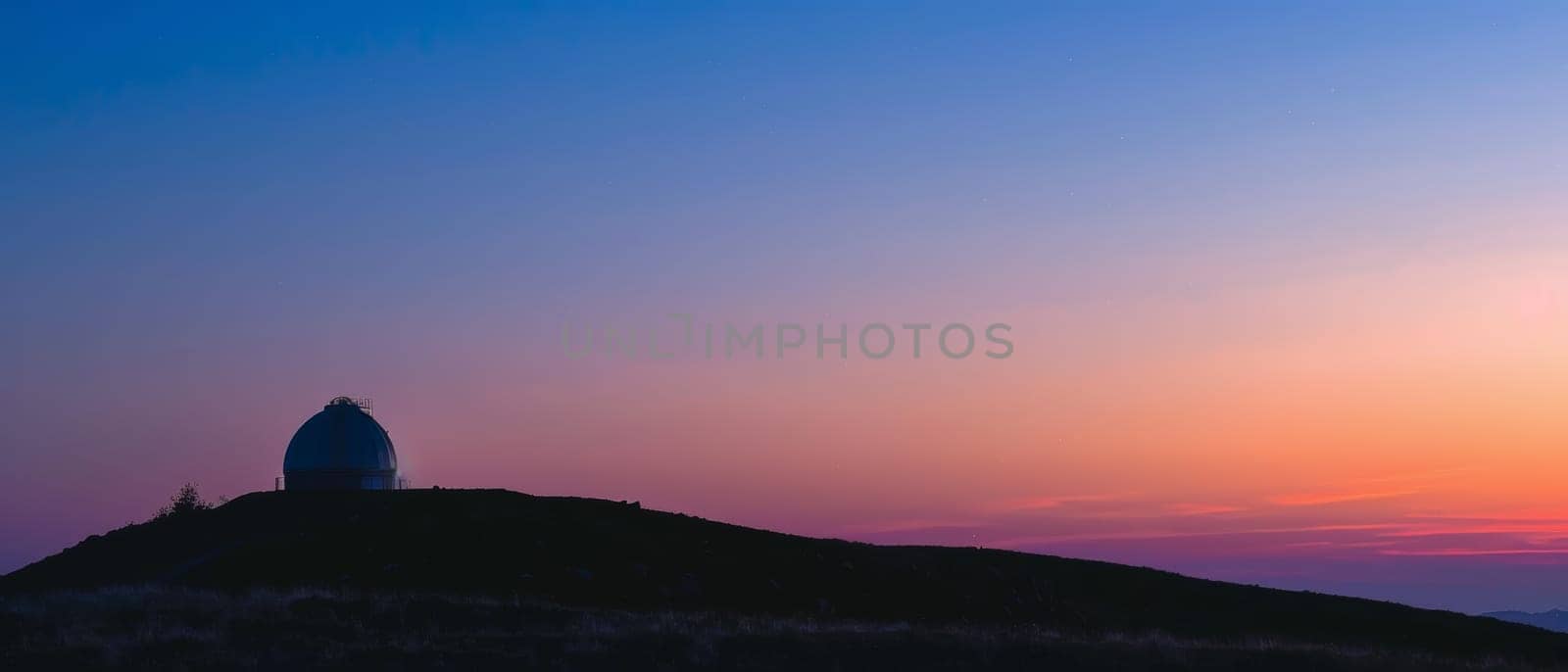 A solitary observatory stands out against a stunning twilight sky, evoking tranquility and scientific discovery.