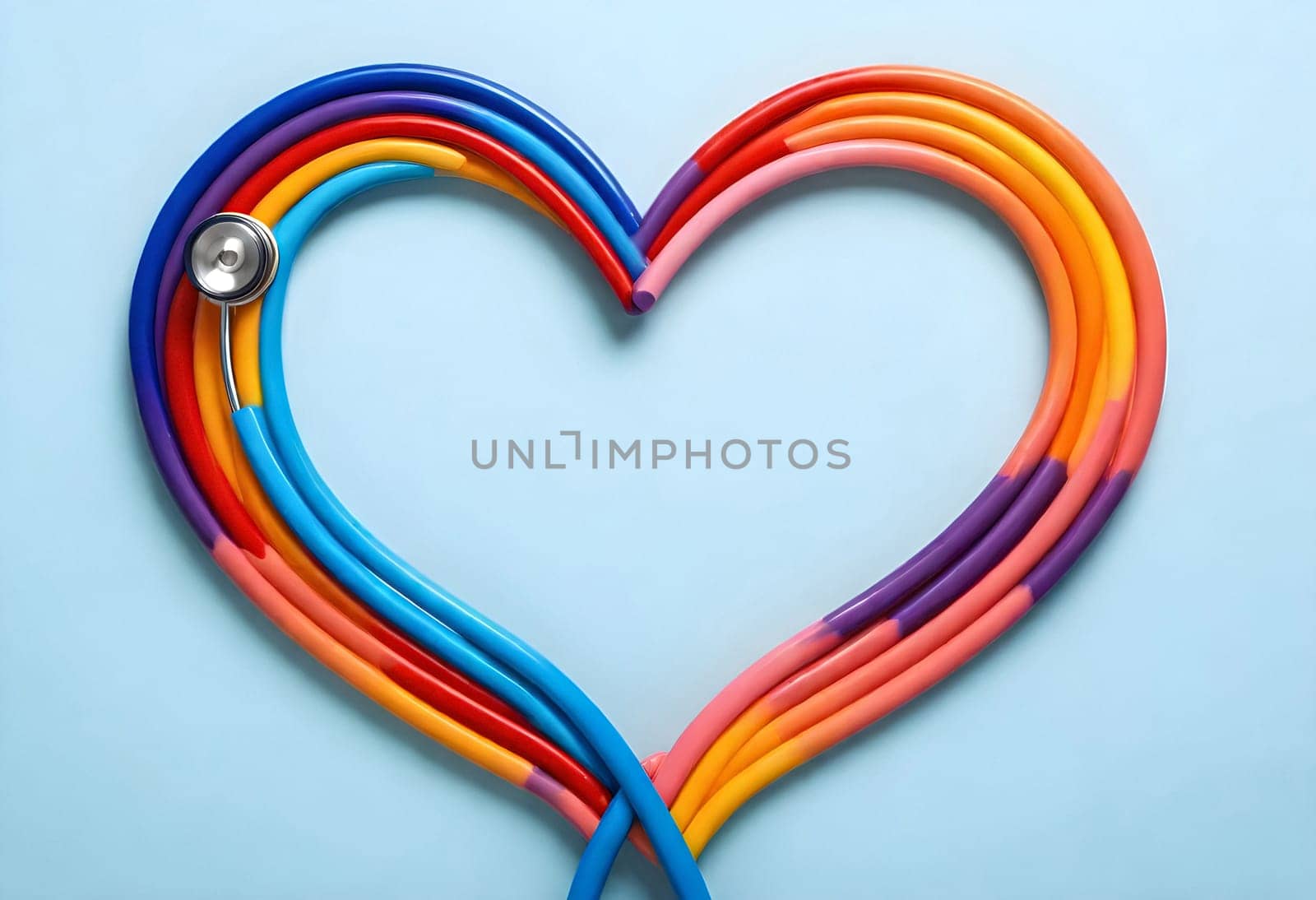 AI. generated of a heart made by a multicolored wire and stethoscope