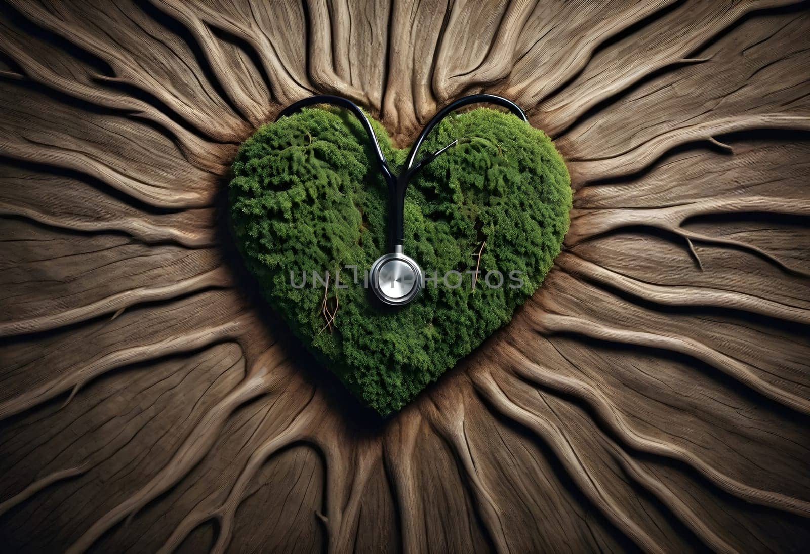 AI generated of a heart shape trees with a stethoscope in the middle of it
